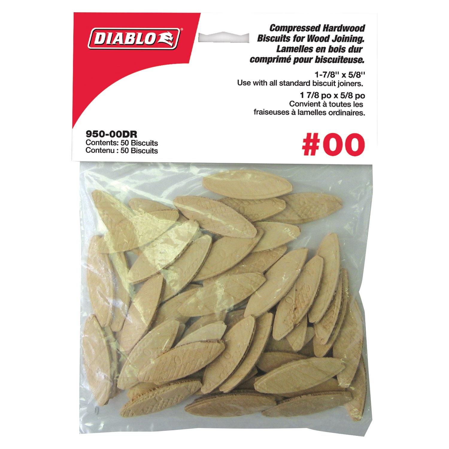 Lamelles en bois franc comprimé nº 00 1 7/8 x 5/8 po, 50/pqt
