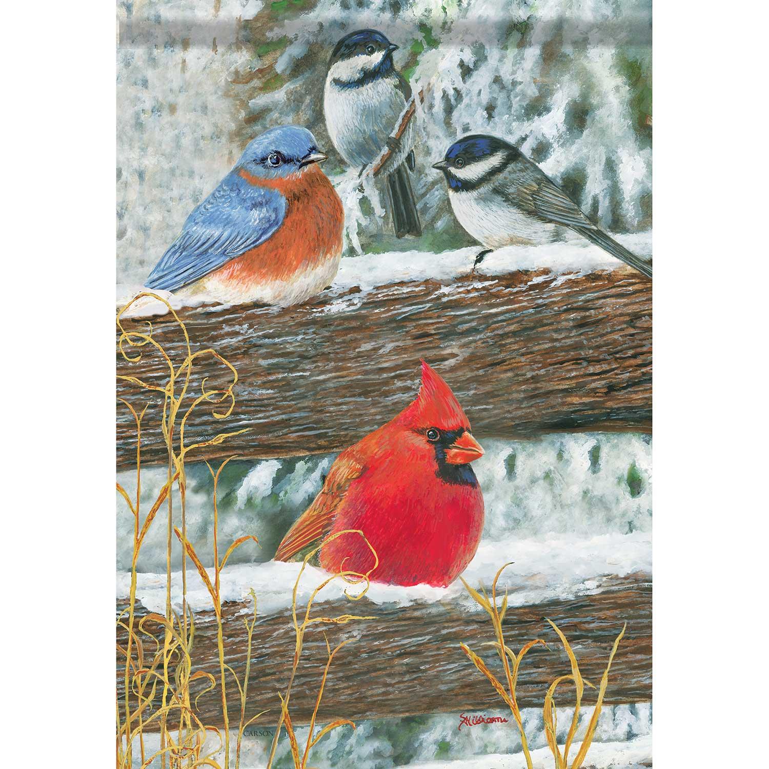 Drapeau de jardin, oiseaux de neige