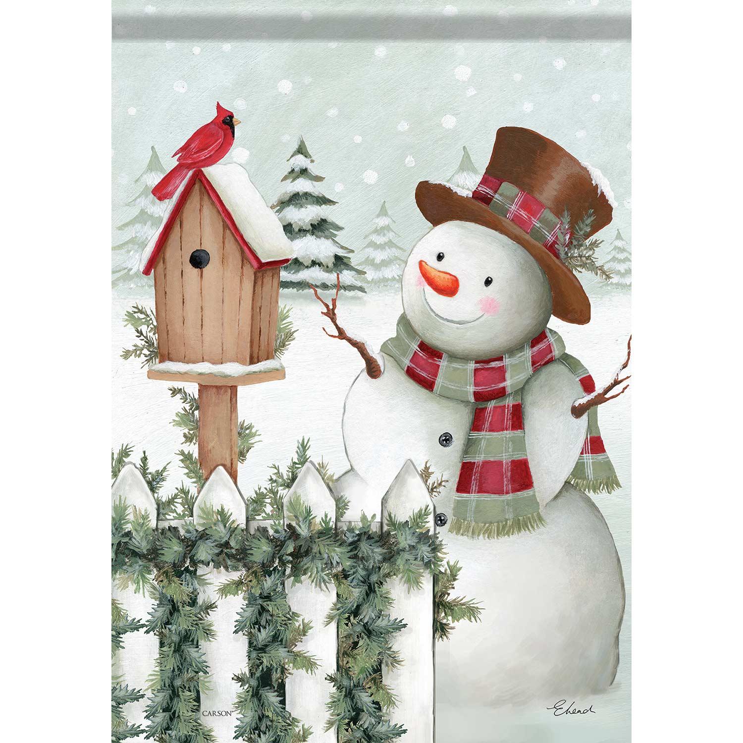 Drapeau de jardin, bonhomme de neige hivernal