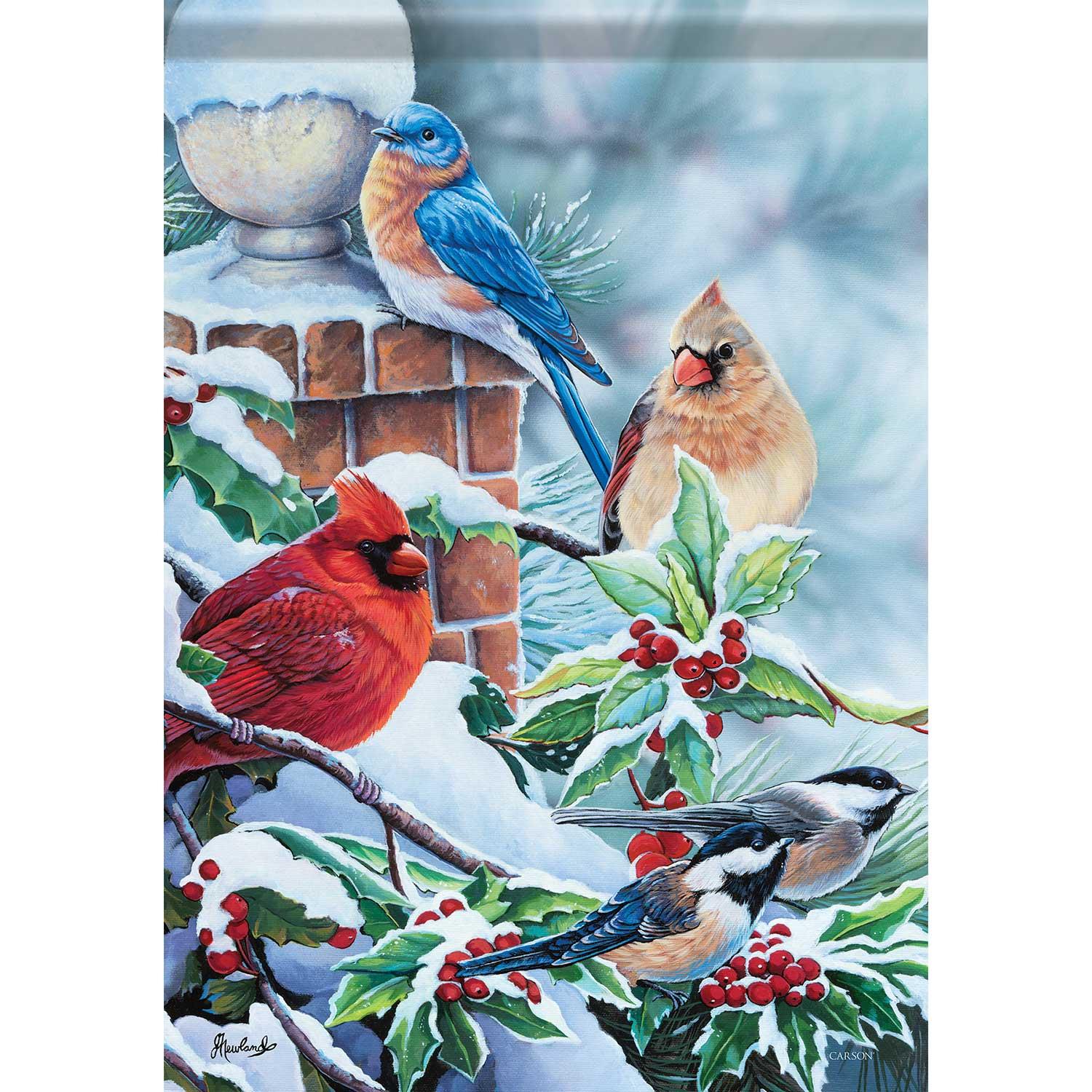 Grand drapeau, oiseaux chanteurs dans la neige