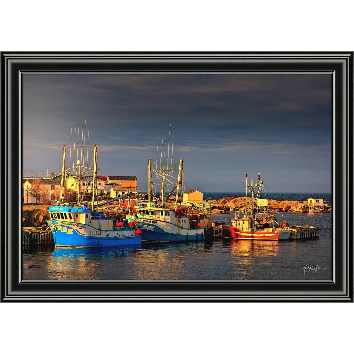24" x 36" Three Boats Wharf Stages By Michael Garnier