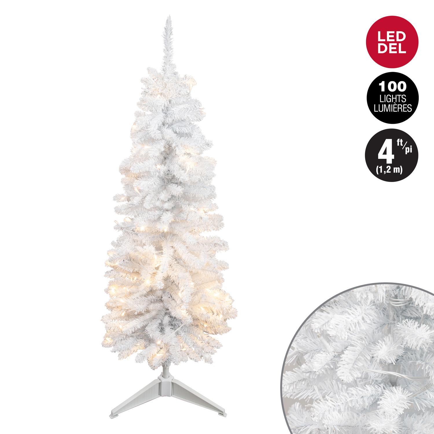 White Slim Tree with 100 Energy-Saving LEDs 4'