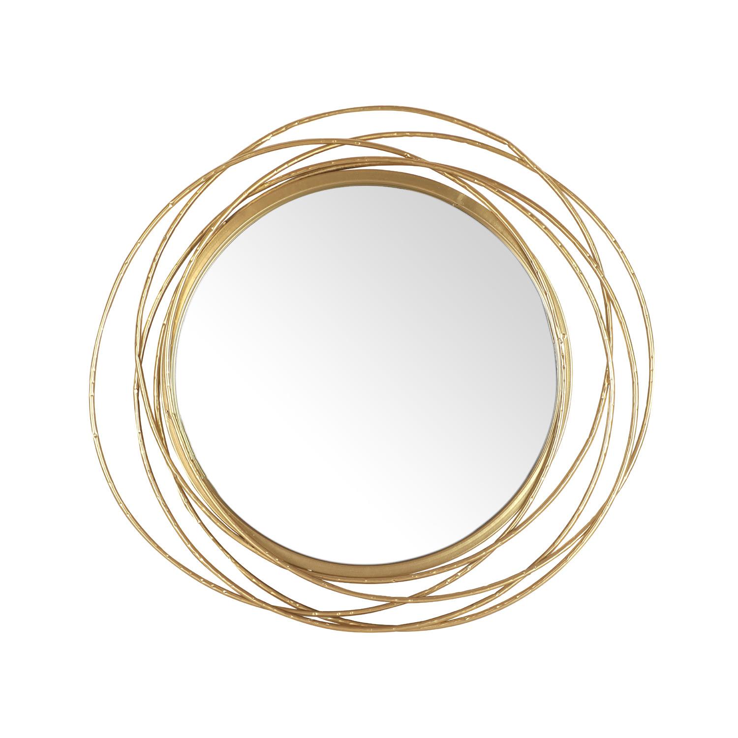 Miroir rond à cadre avec fils métalliques 27,5 po, doré
