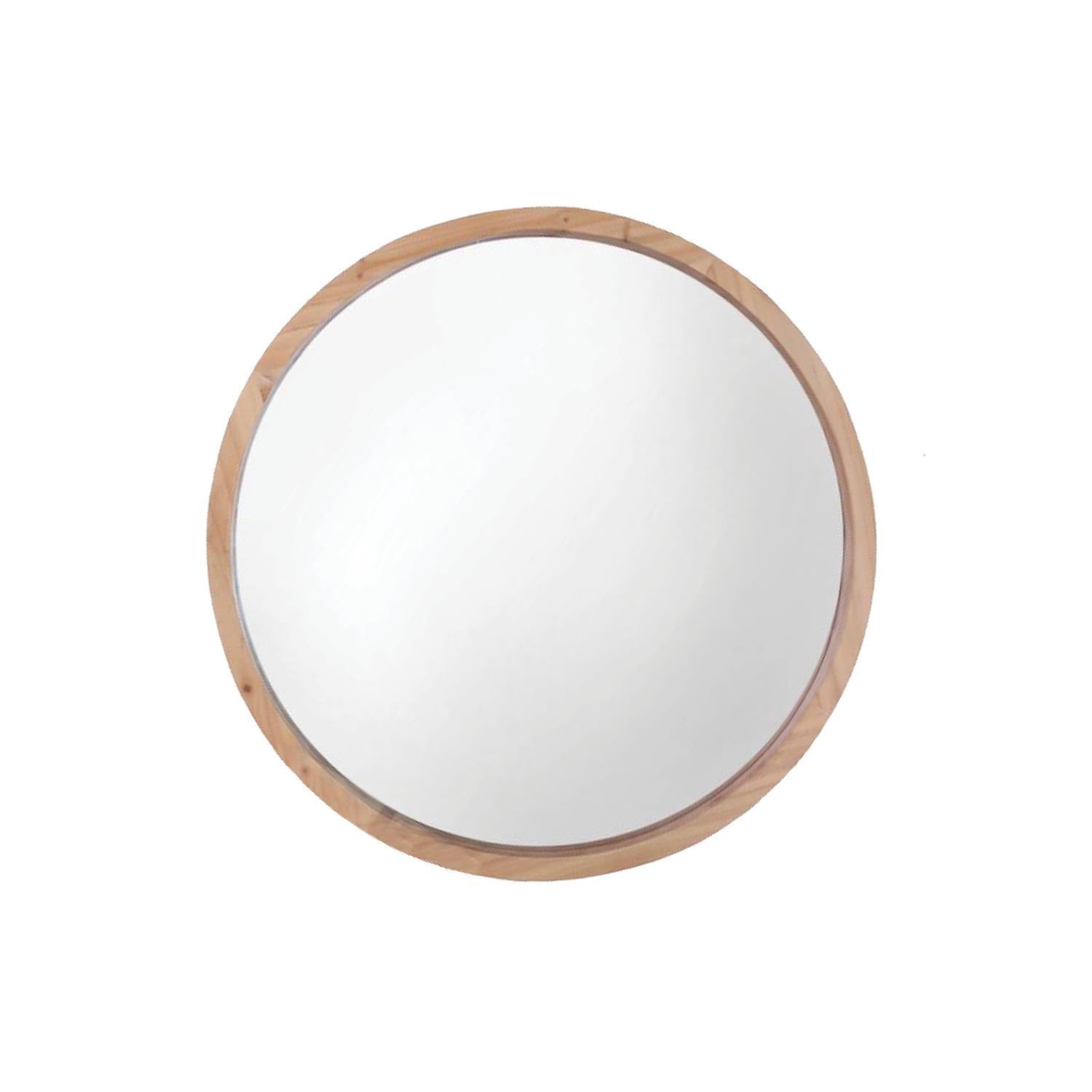 Miroir mural rond 30 po, cadre en bois pâle, naturel