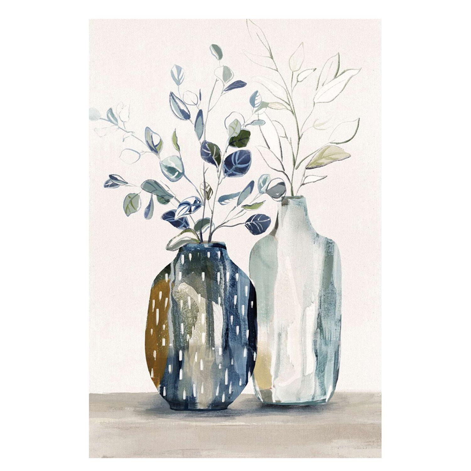 24" x 32" Vases Blue And White Foliage Canvas Art