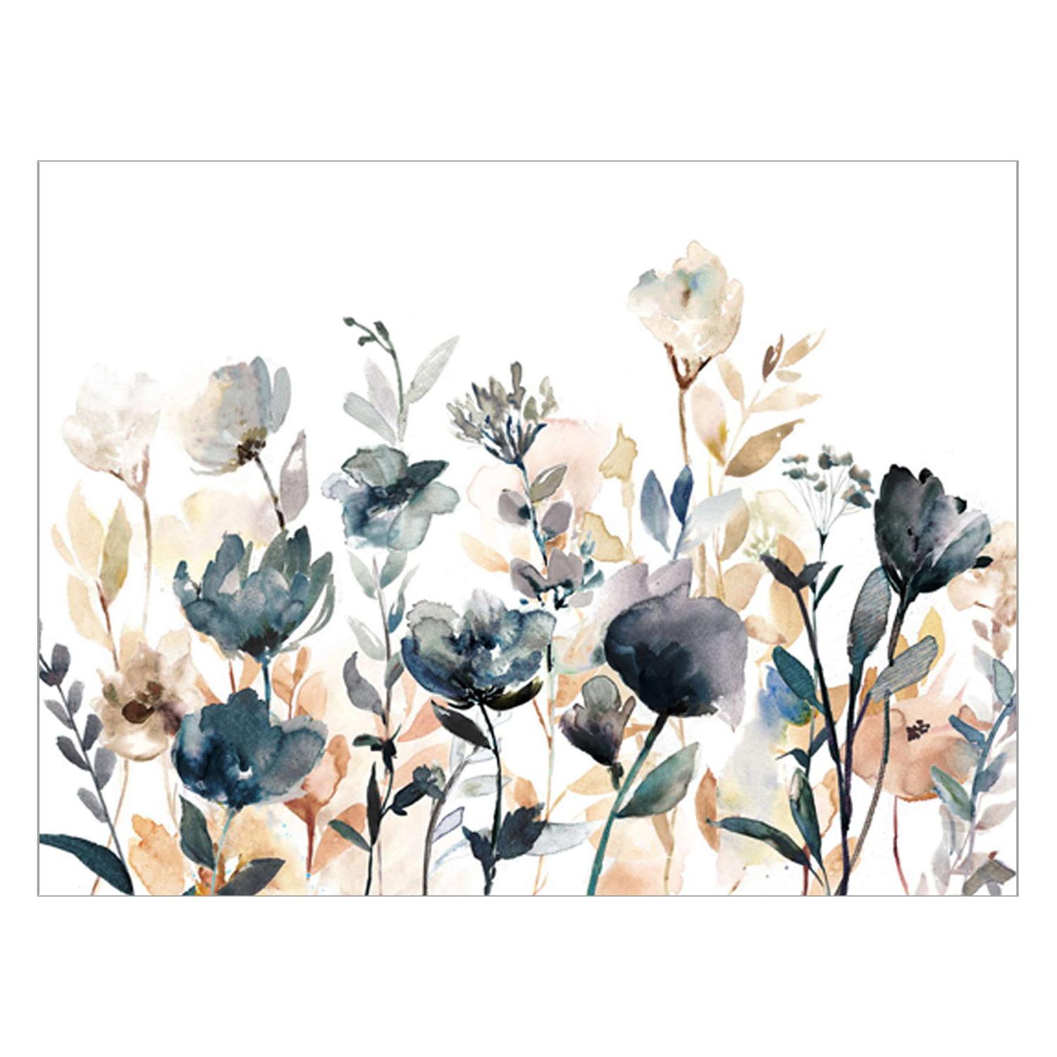 32" x 24" Blue And Beige Floral Canvas Art