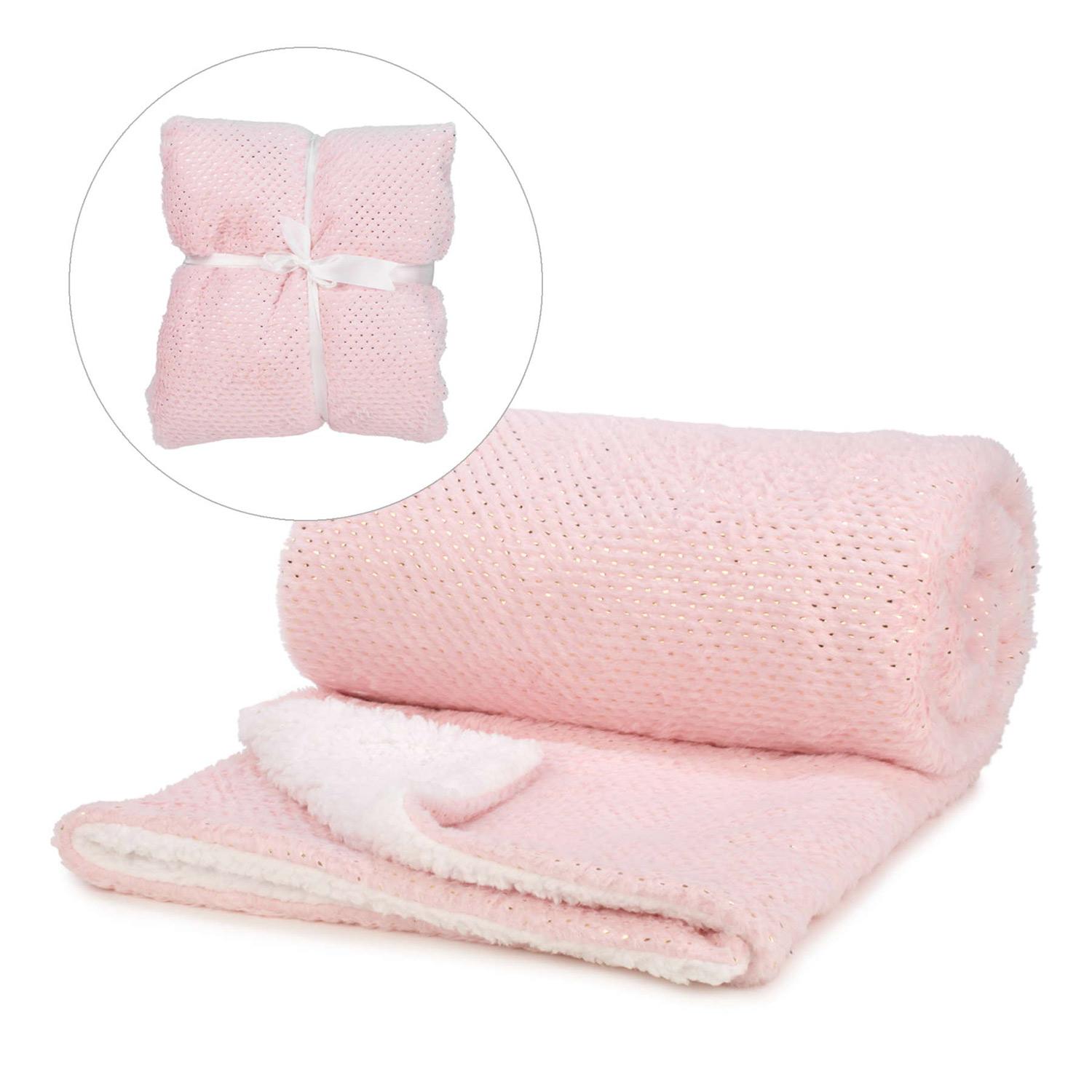 Jeté en fausse fourrure rose à pois dorés, 50 po x 62 po