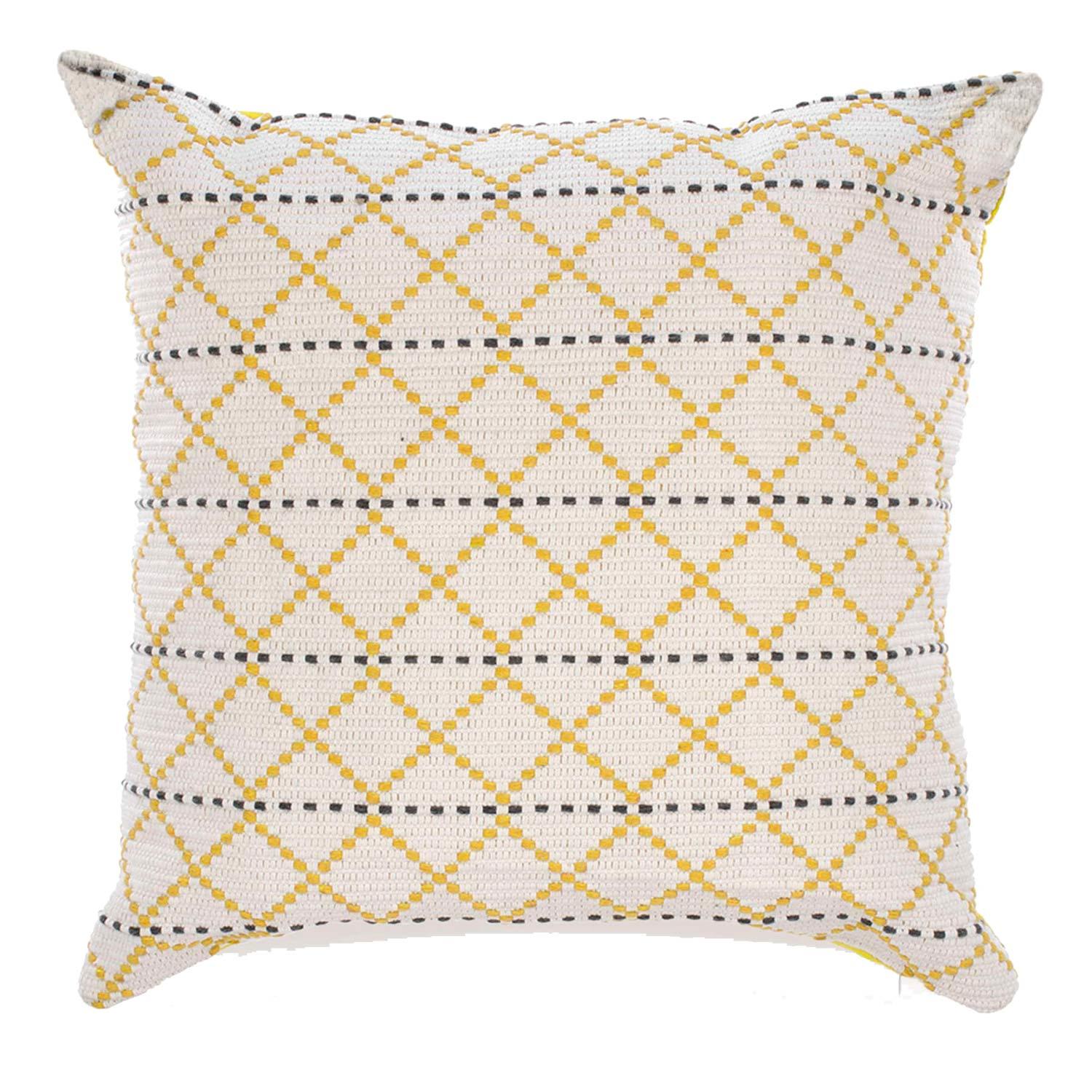 Coussin à motif diamant noir et jaune, 17 po x 17 po