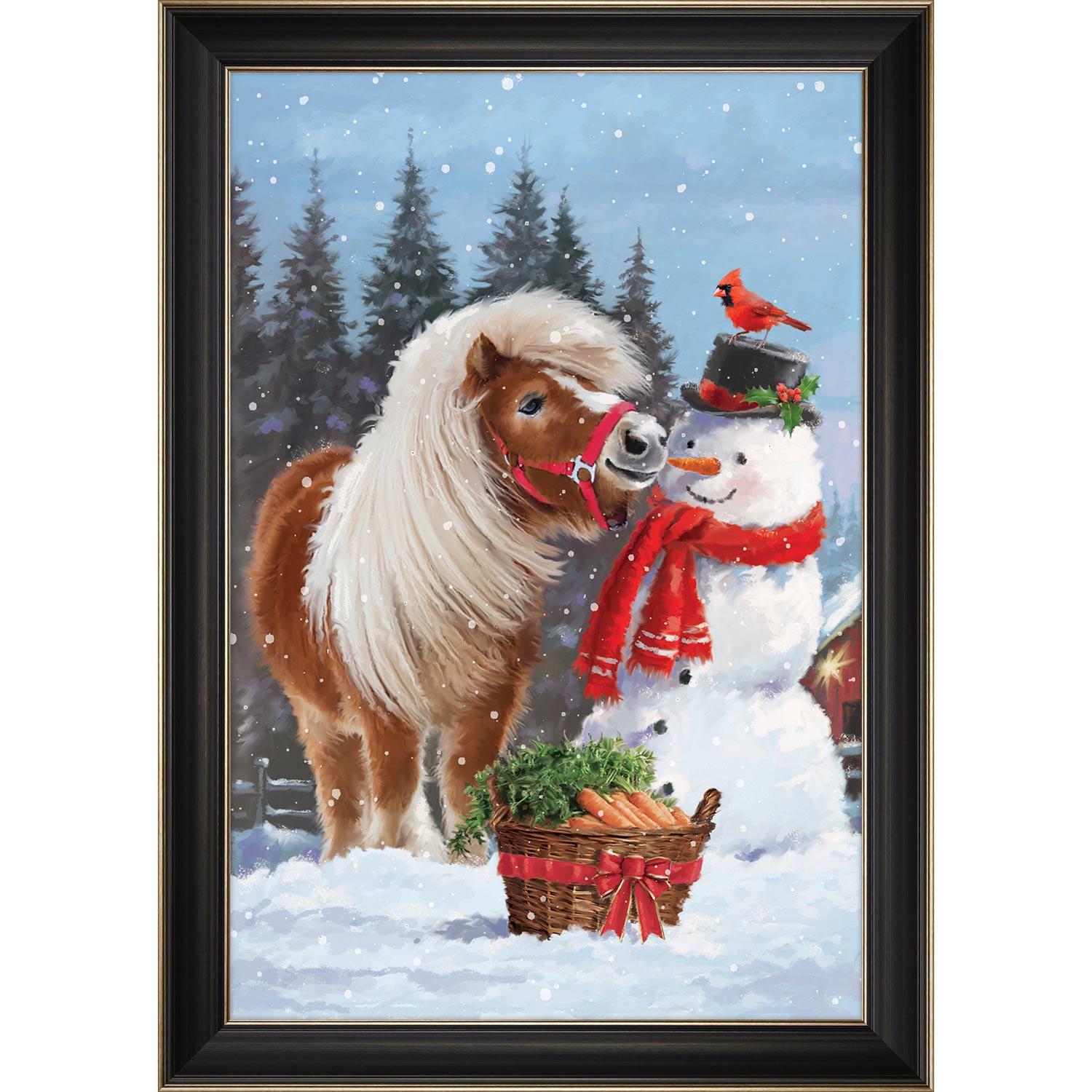 Décoration murale de Noël encadrée, poney et bonhomme de nei