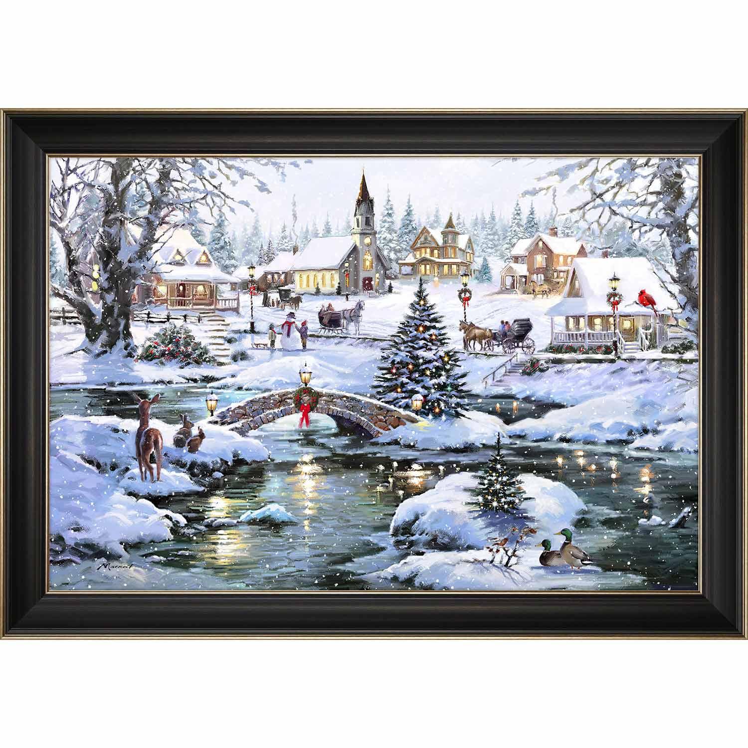 Décoration murale de Noël encadrée, village, 24 po x 36 po