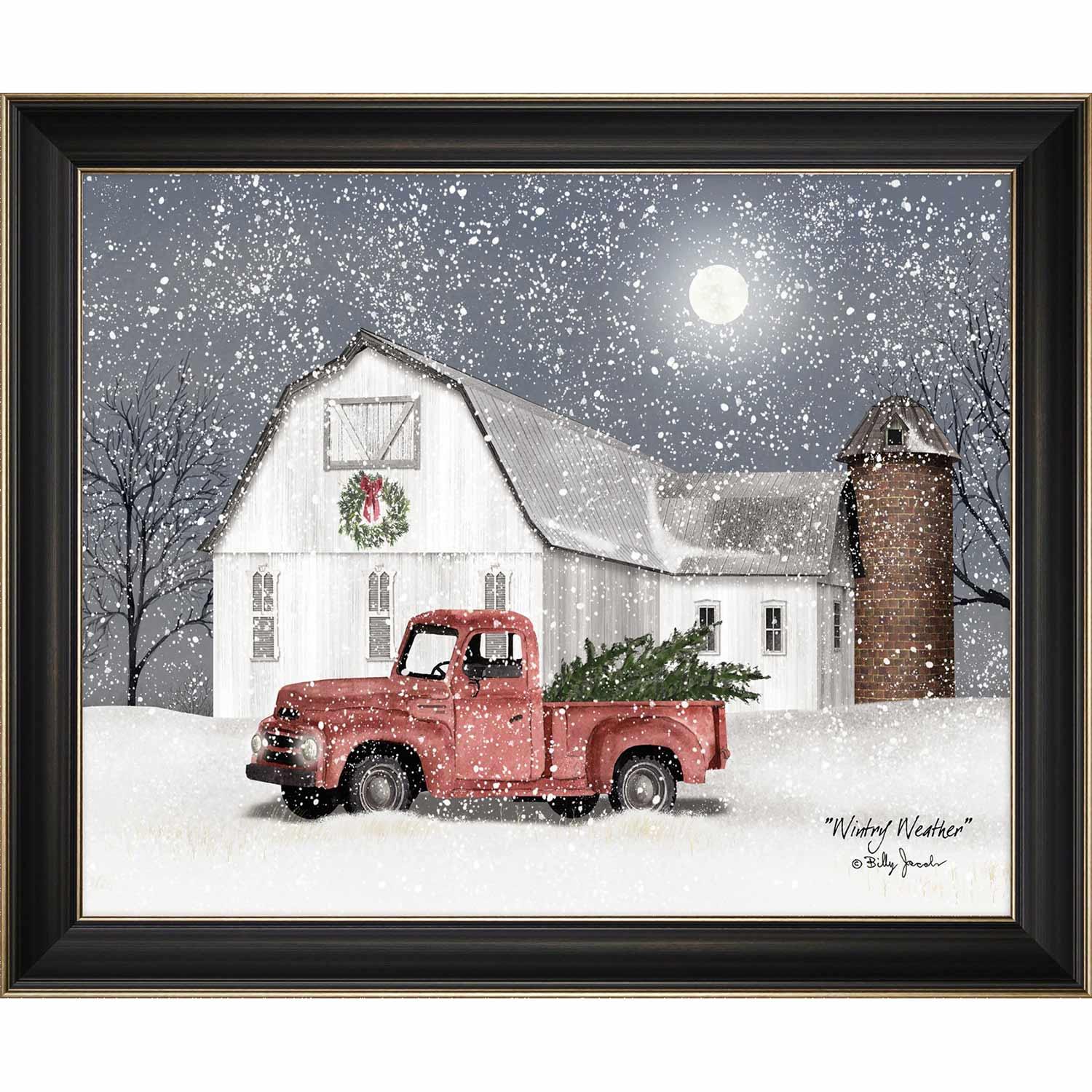 16" x 20" Christmas Framed Winter on Farm