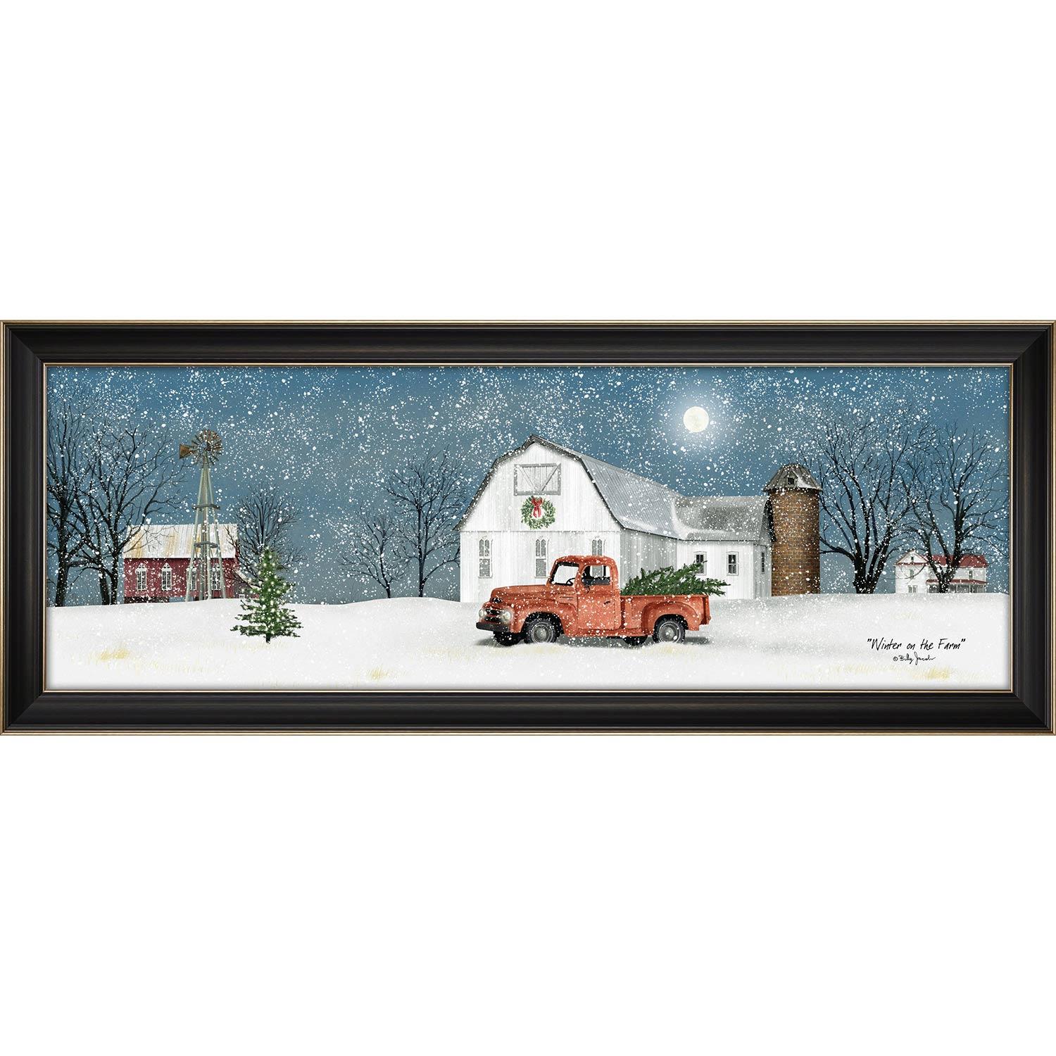 12" x 36" Christmas Framed Winter on Farm