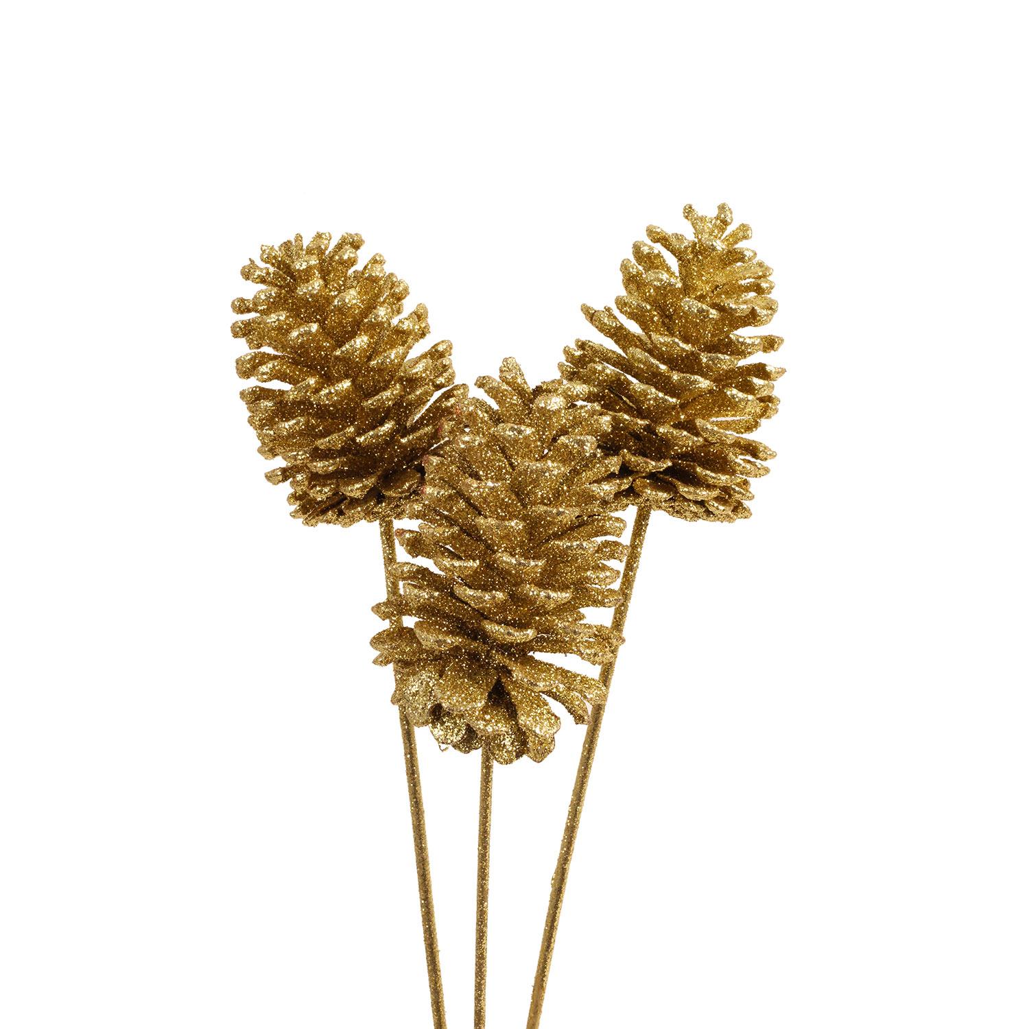 Pine Cone Large Stem -Gold Glitter
