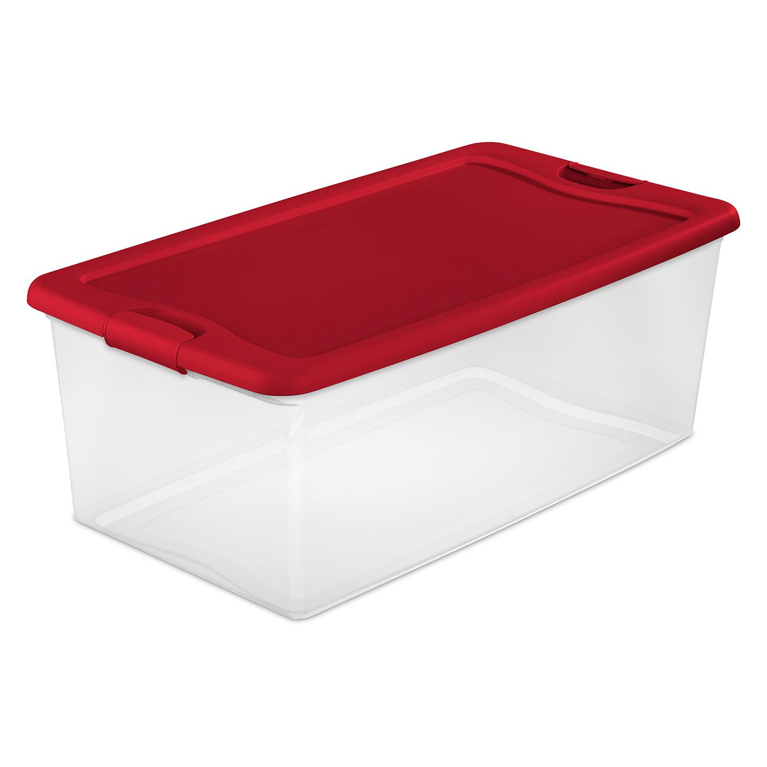 Sterillite 100L Latching Box-Clear/Red