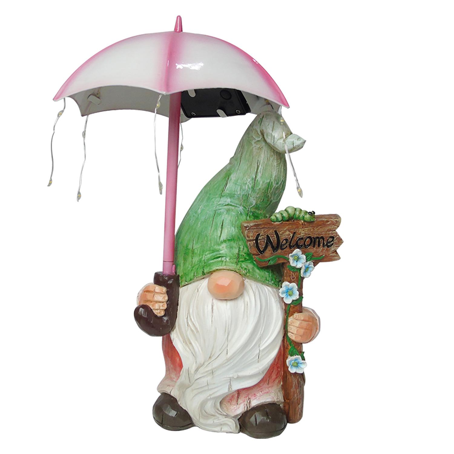 Statue gnome avec parapluie lumineux 12 po
