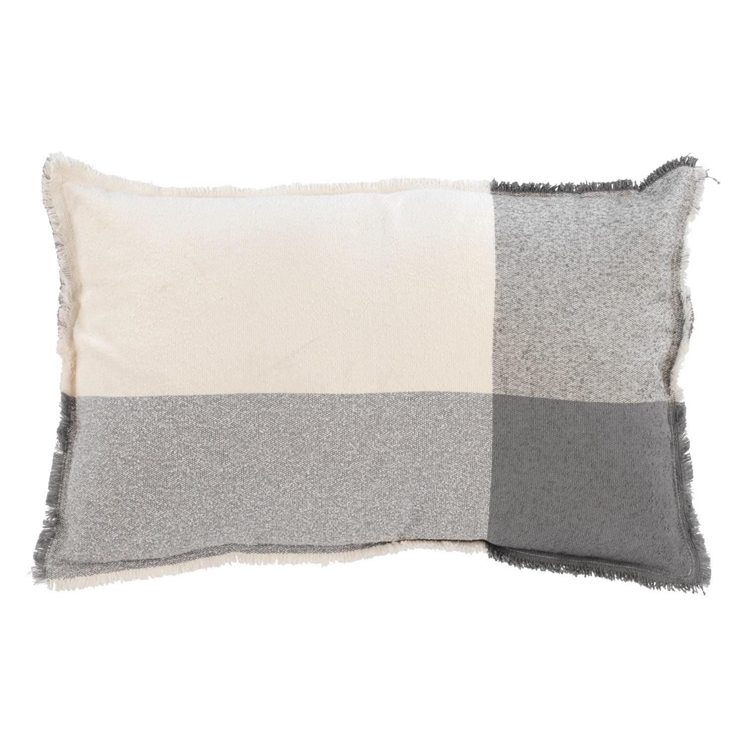 Coussin patchwork rectangulaire gris 16" x 24"