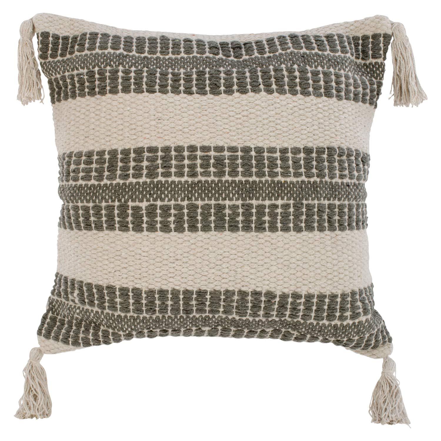 Coussin à pompons gris et naturel