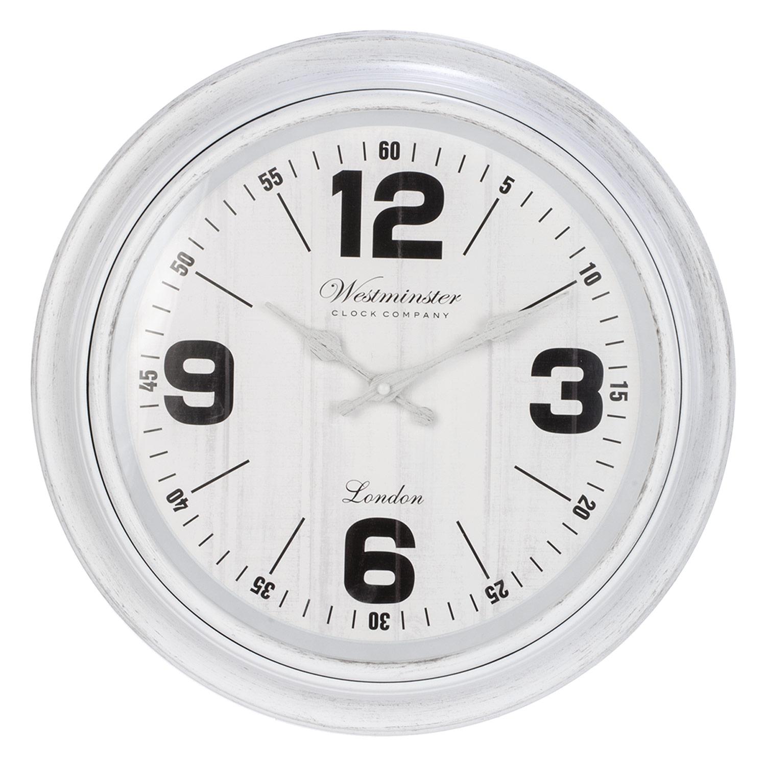 Horloge murale avec bordure blanche et chiffres noirs