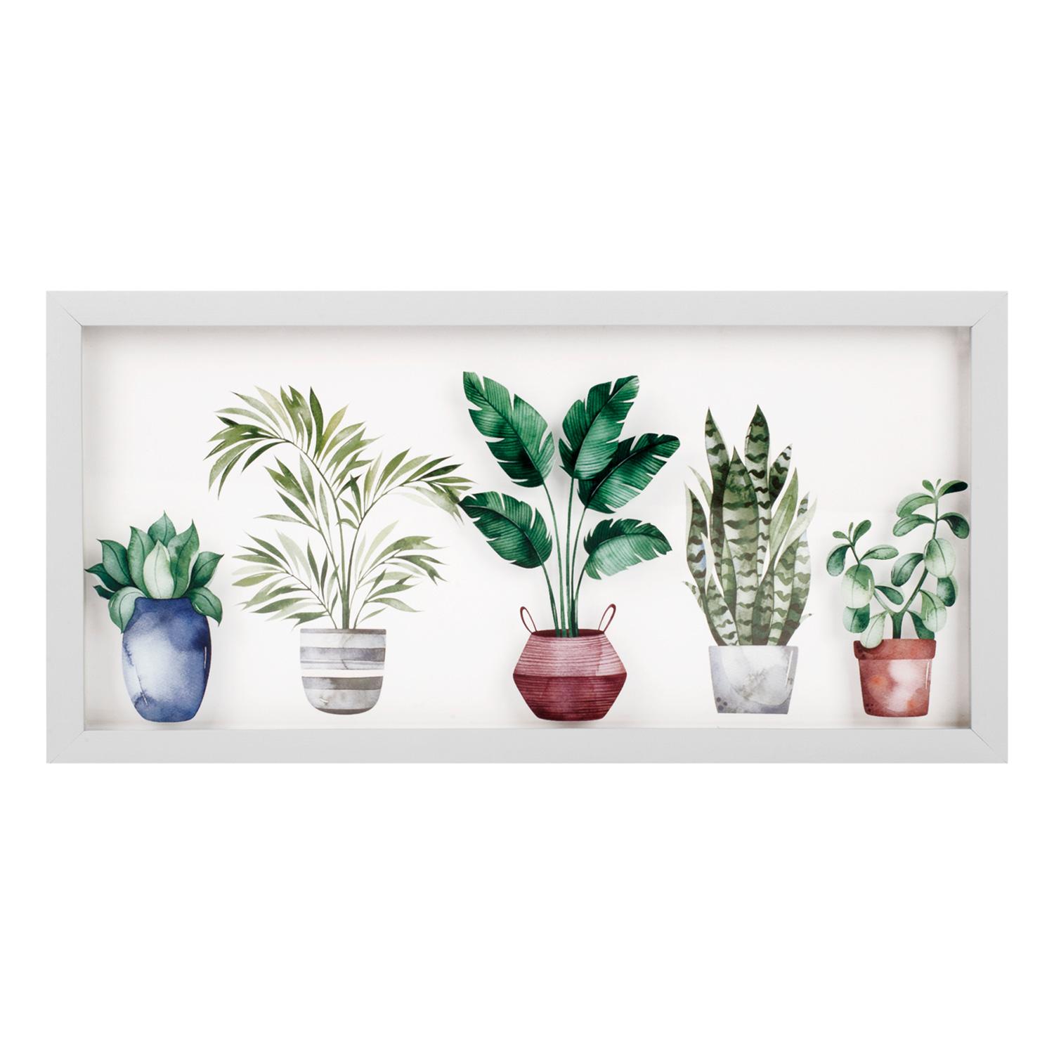 Cadre mural avec bordure blanche et détail de plante