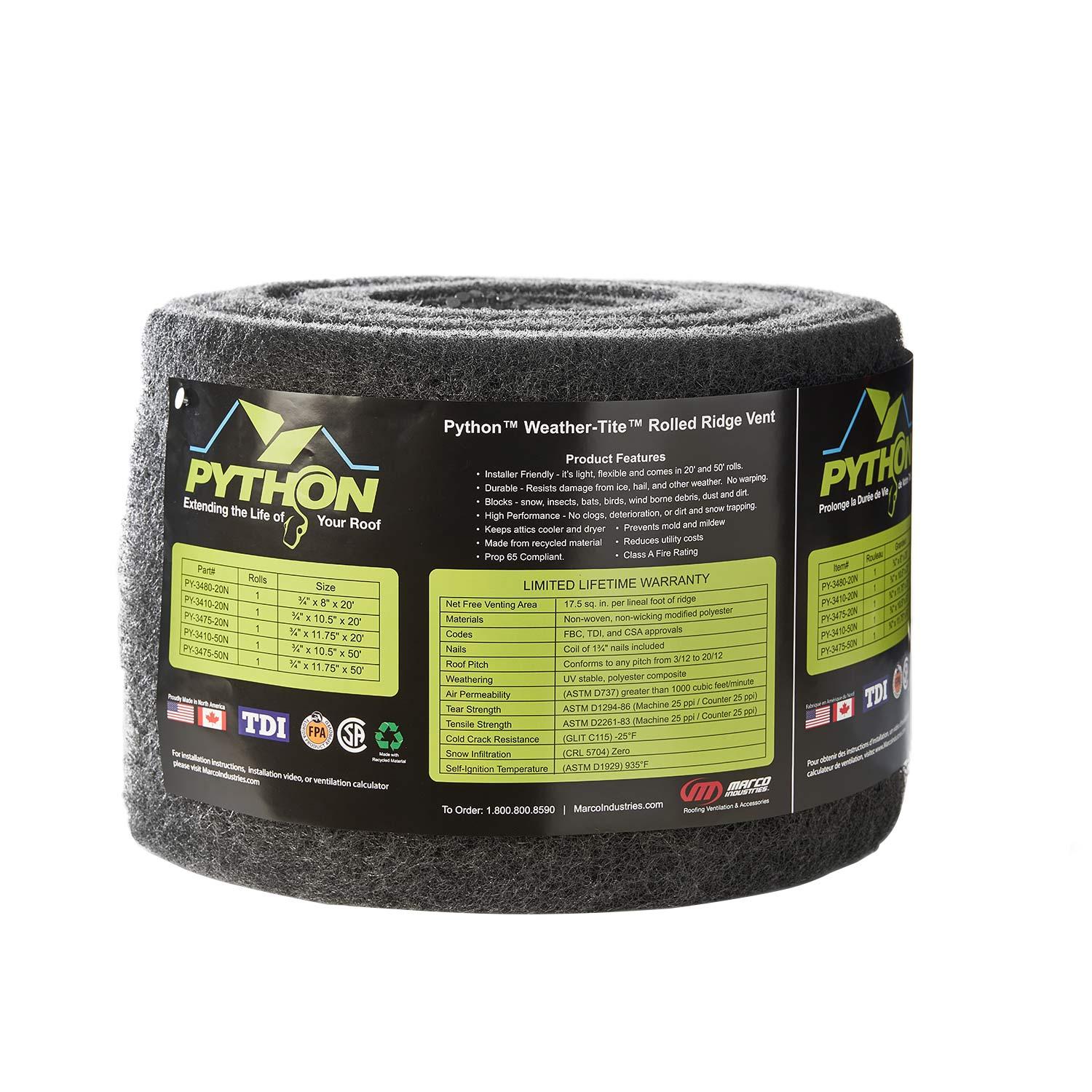 Rouleau de Ventilation de Faîtage Python 20’ 3/4" x 11.75"