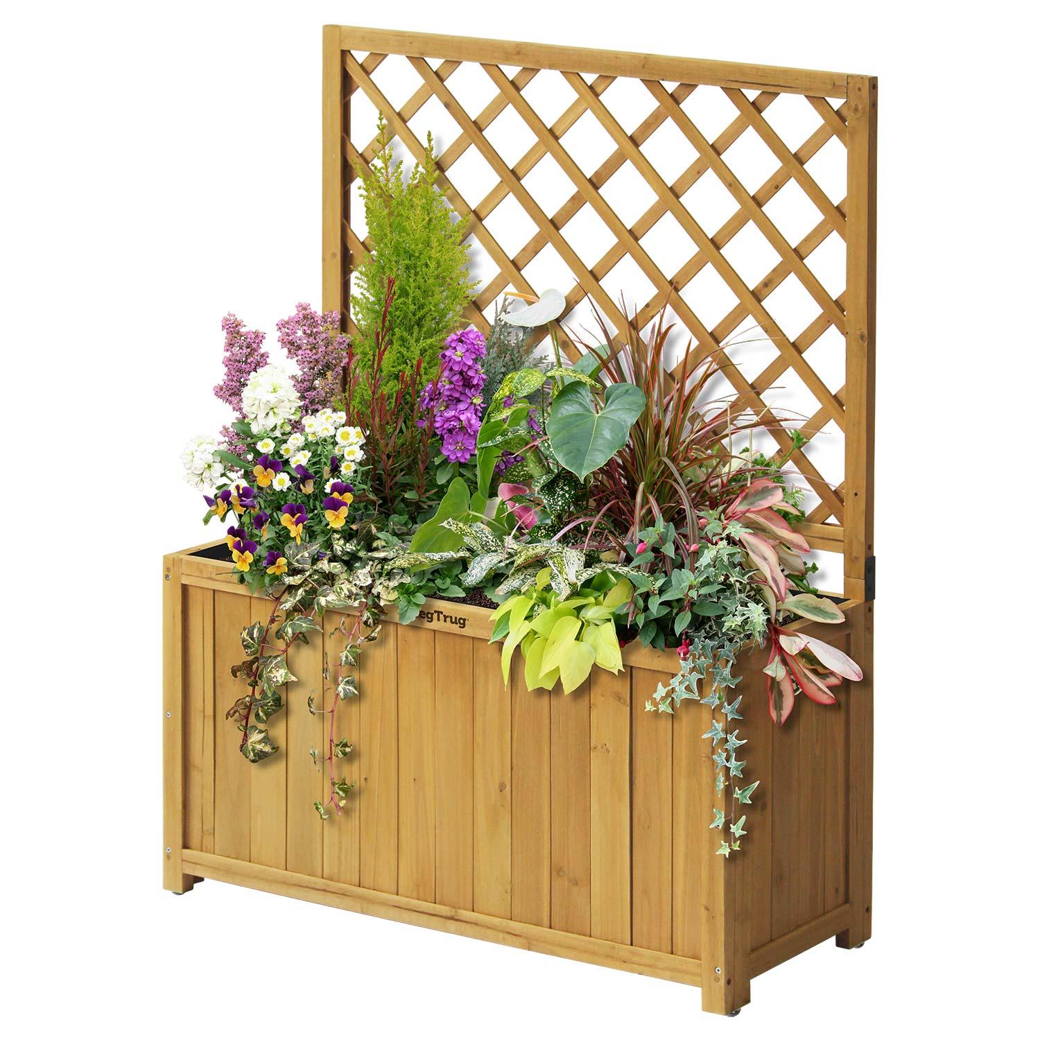 Bac à plantes en bois avec treillis et doublure