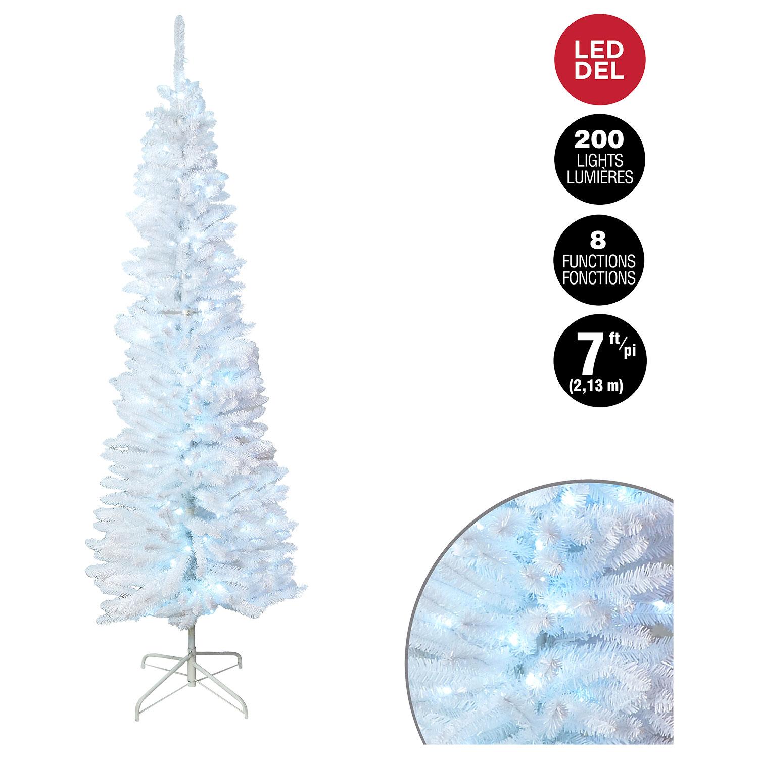 Pencil Pine White Tree with 200 Pure White LEDs 7'