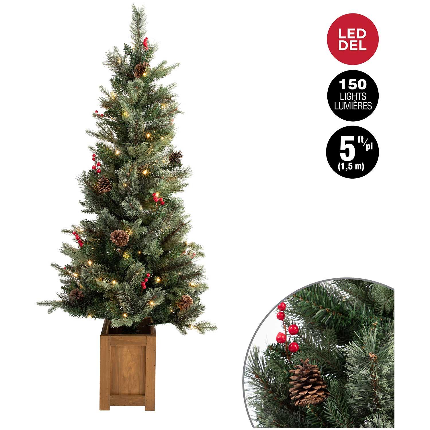 Porch Tree 150 Warm White LEDs with Berries & Cones 5'