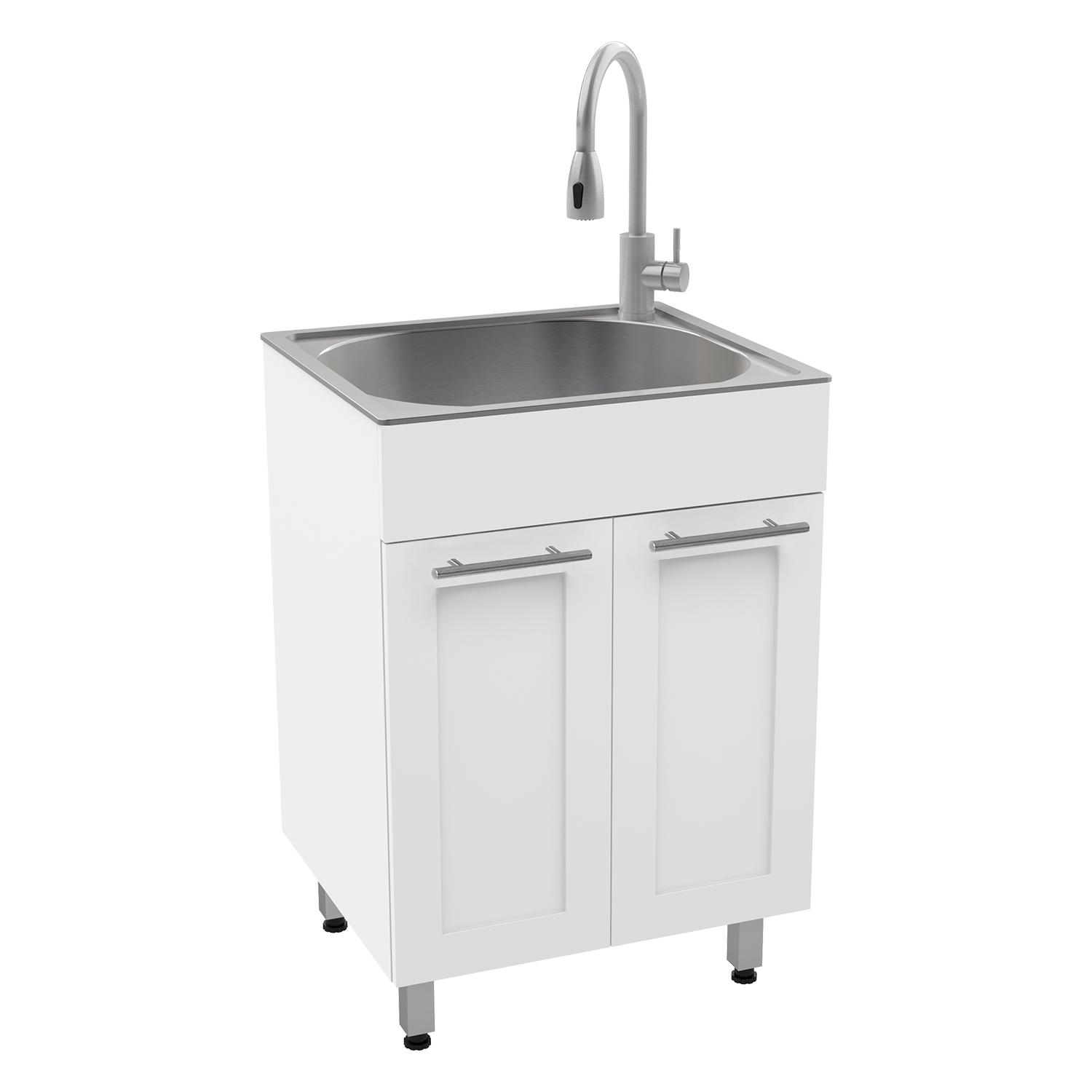 All-in-One White Cabinet With Stainless Steel Sink