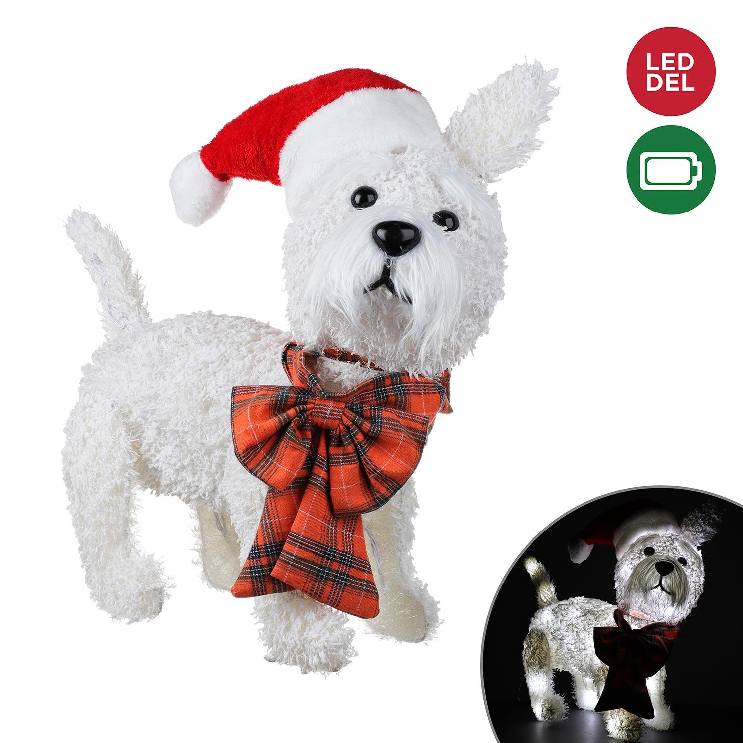 Chien avec nœud et chapeau de Père Noël 18"