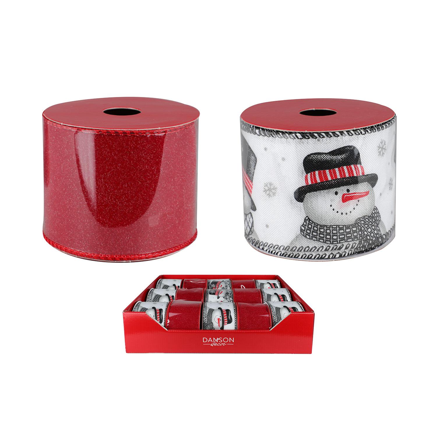 Red or Snowman Fabric Ribbon - Assorted