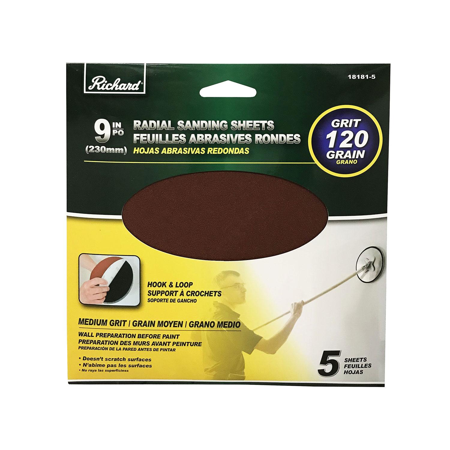 9" Round Drywall Sanding Sheet 120 Grit- 5/Pack