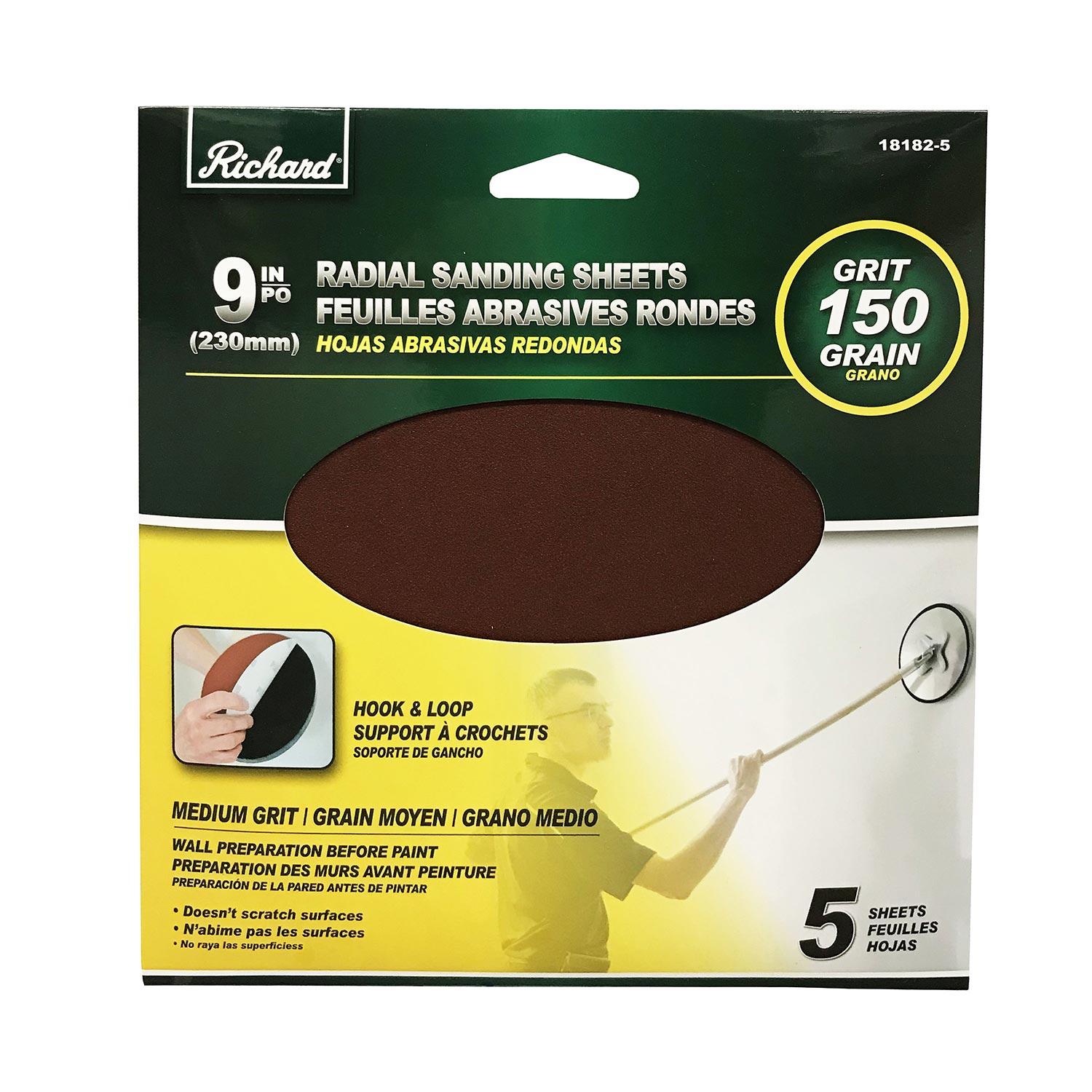 9" Round Drywall Sanding Sheet 150 Grit- 5/Pack