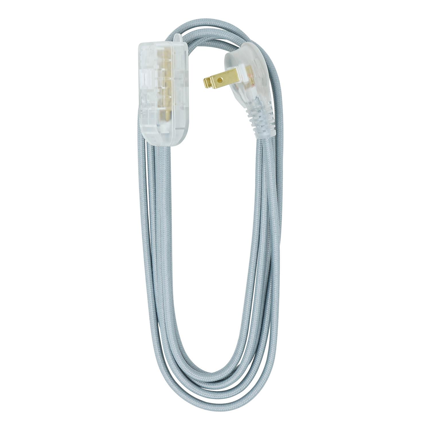 Cordon en Tissu 8’ avec 3 Prises (Gris)