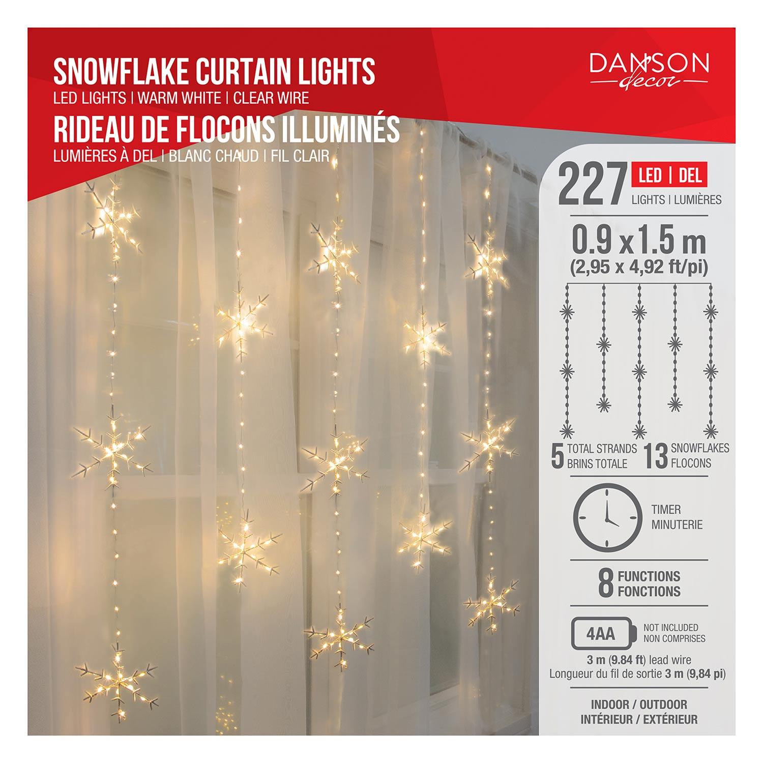 Snowflake LED Curtain Lights with Warm White Lights
