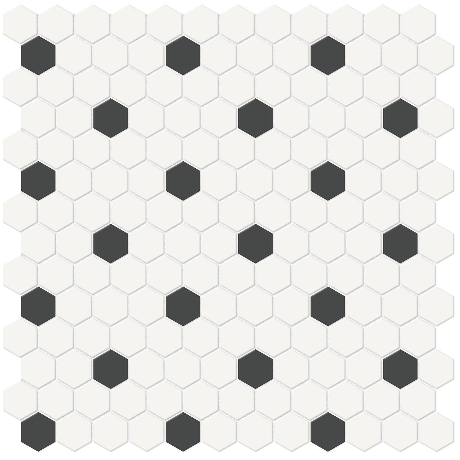 Mosaïque Hexagonale Rétro Soho Blanc/Noir 1" 10 Pièces