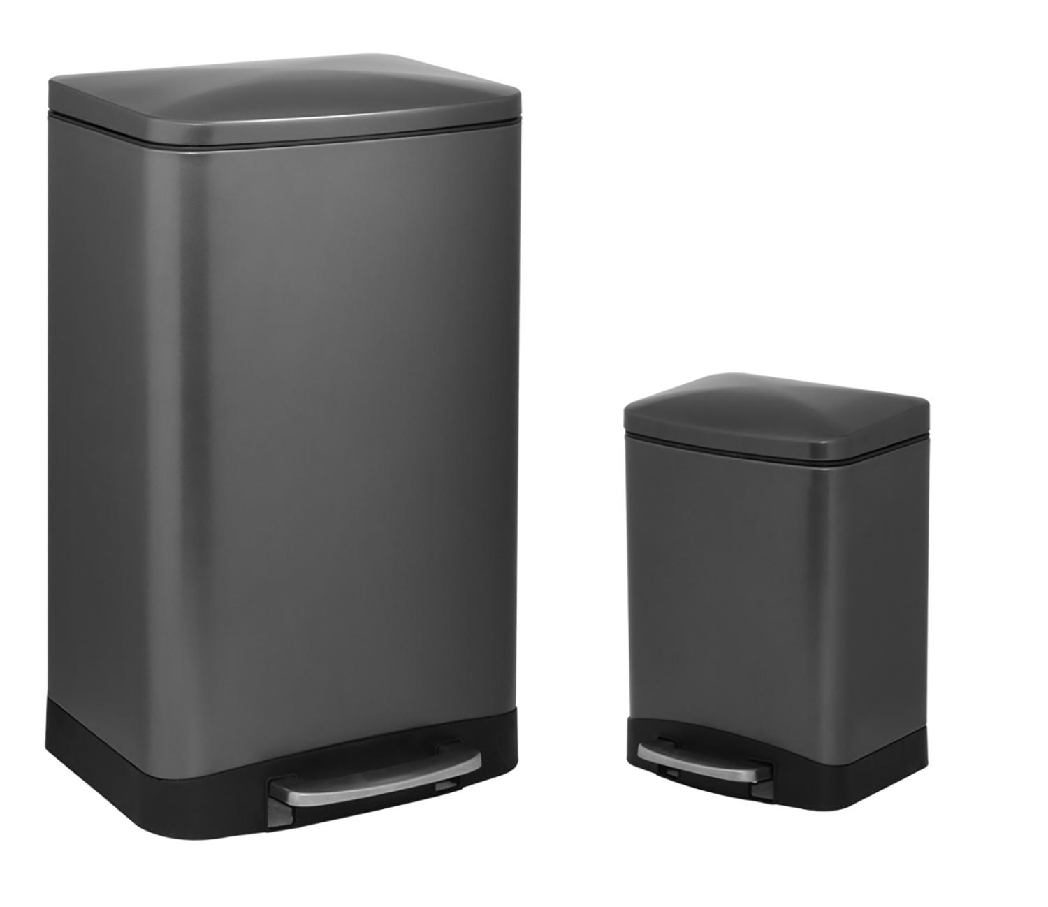 40L + 6L Black Stainless Steel Trash Can