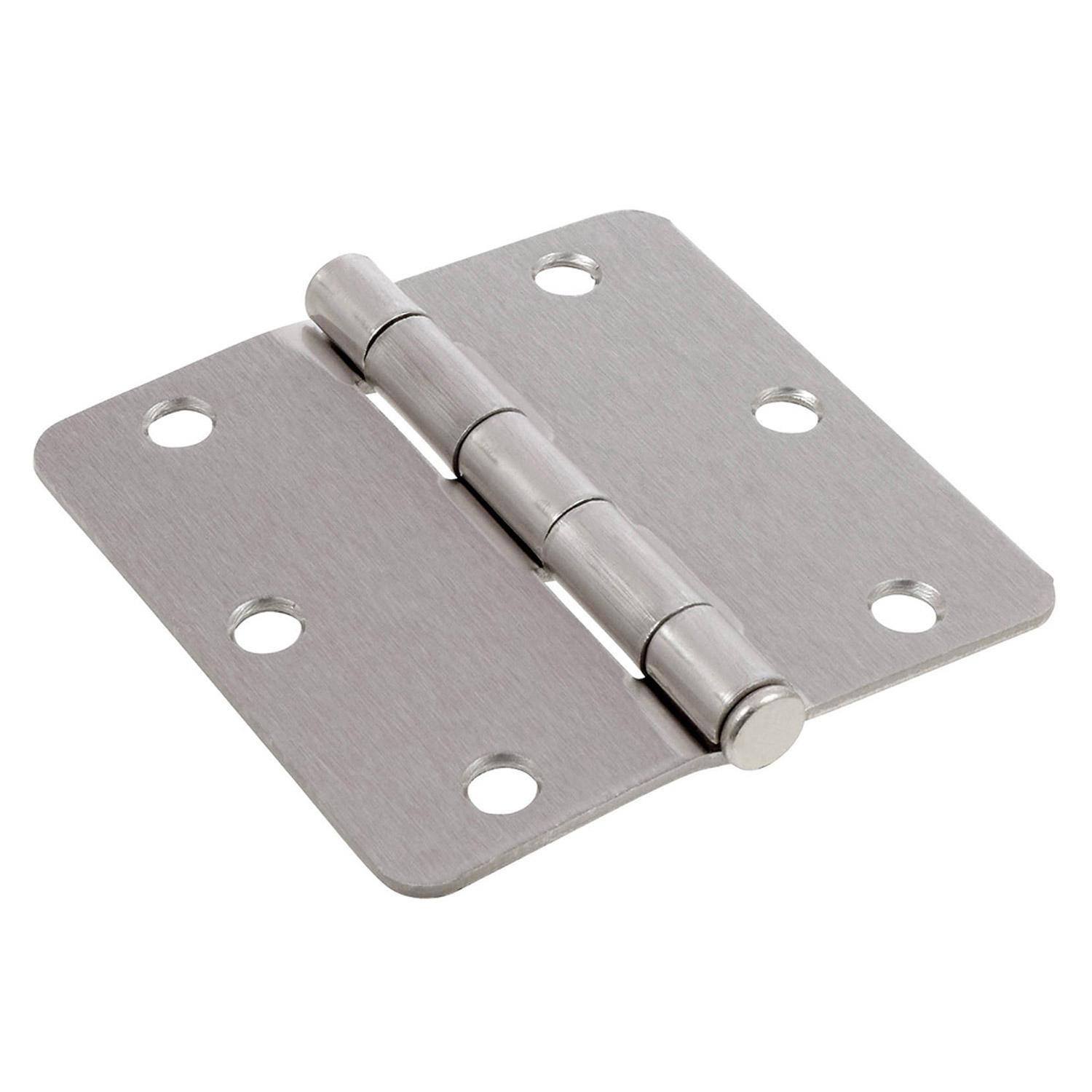 3.5" 1/4 Round Satin Nickel Door Hinge - Contractor 12 Pack