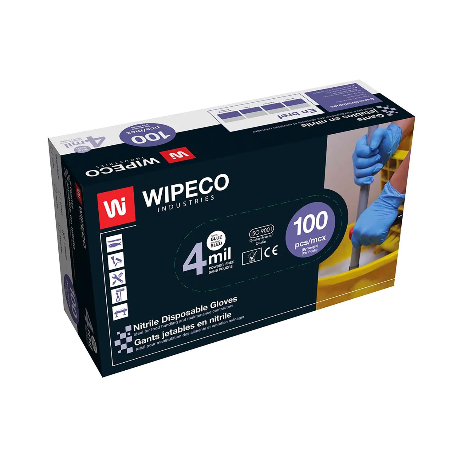 Gants en Nitrile 4mil WipeCo Bleus 100 Pièces