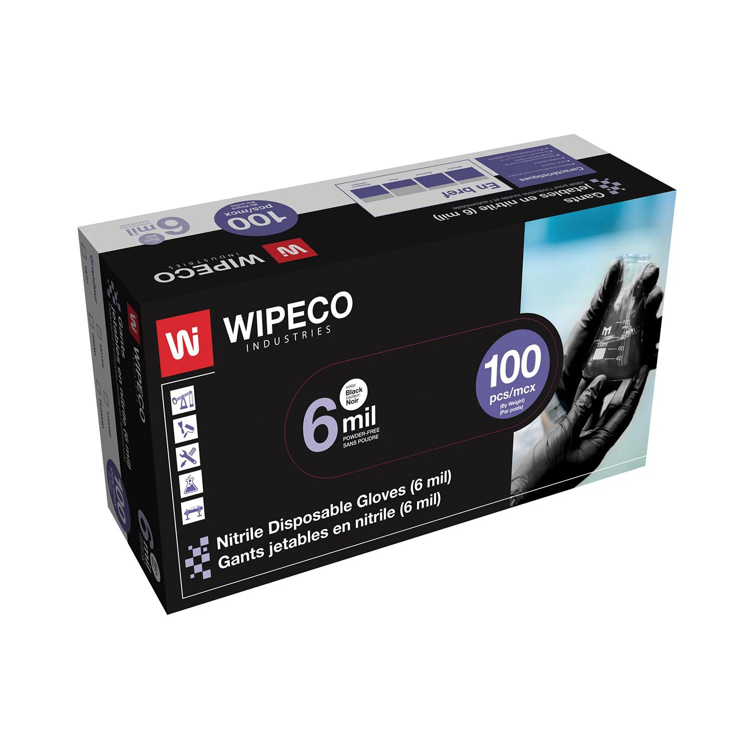 Gants en Nitrile 6mil WipeCo Noirs 100 Pièces