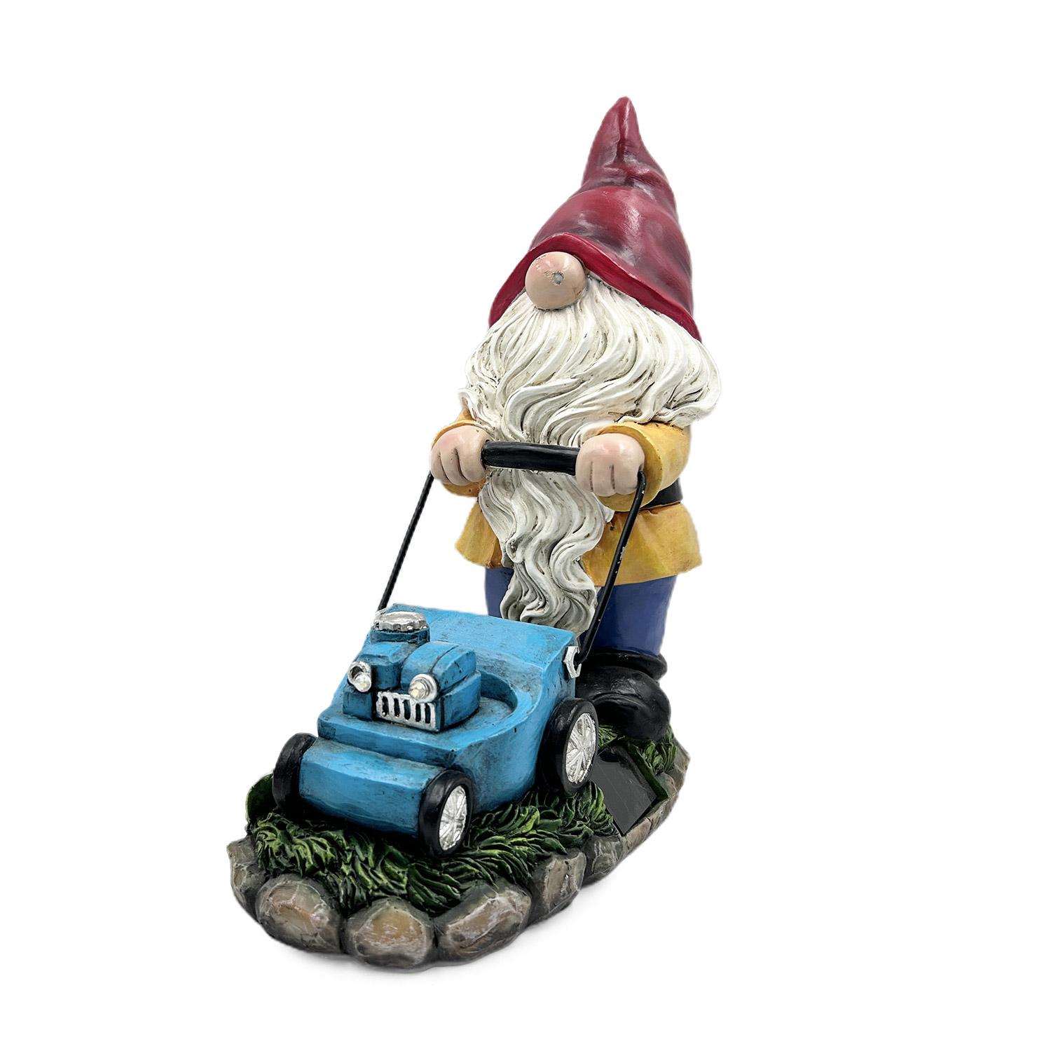 Gnome avec Tondeuse à Gazon avec Lumières