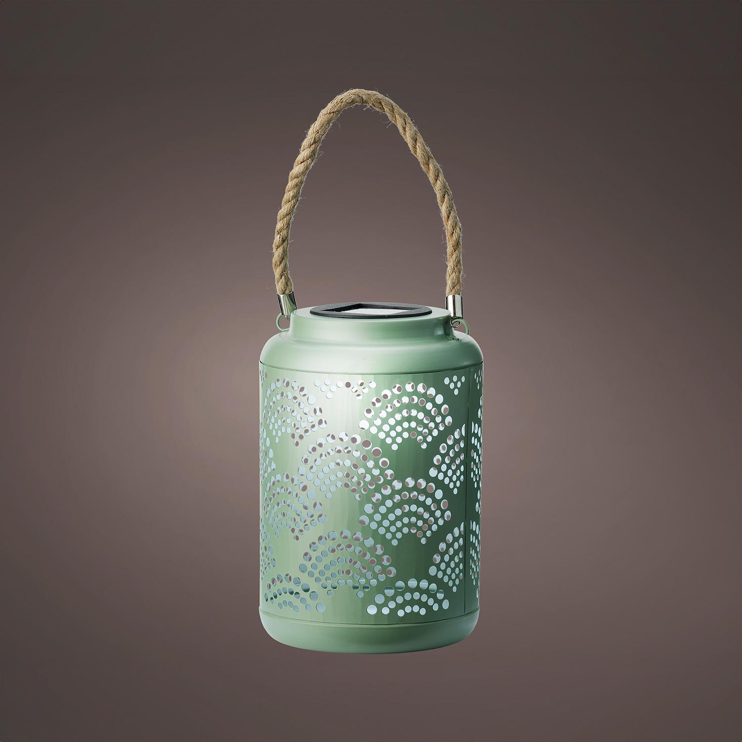 Lanterne LED Solaire avec Corde en Jute Verte
