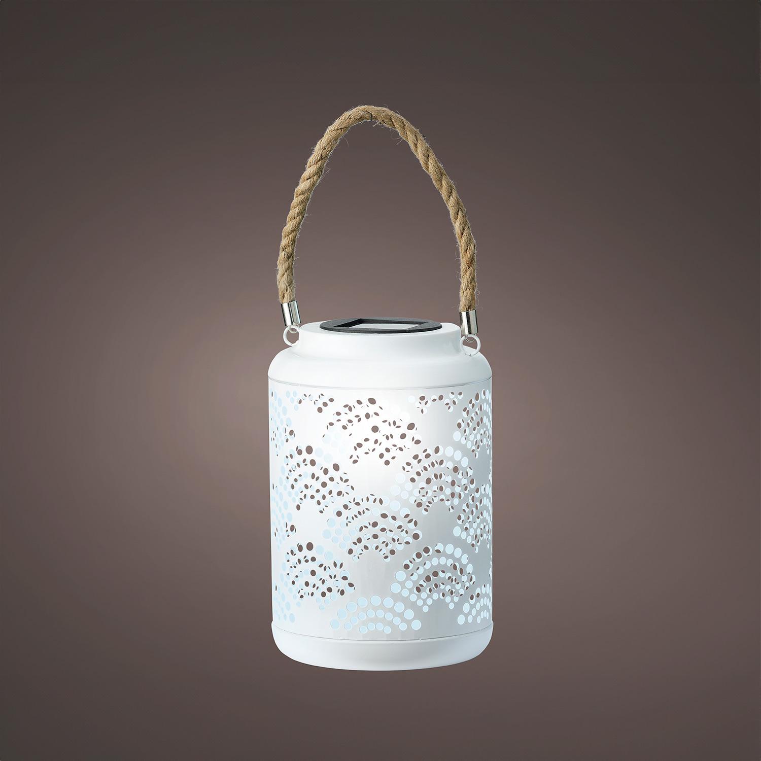 Lanterne Solaire LED avec Corde en Jute Blanche
