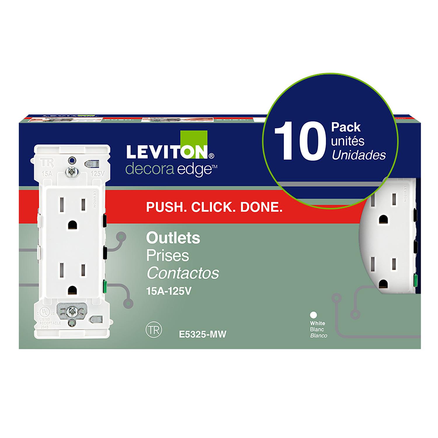 Decora Edge White Receptacle 15 Amp- 10/Pack