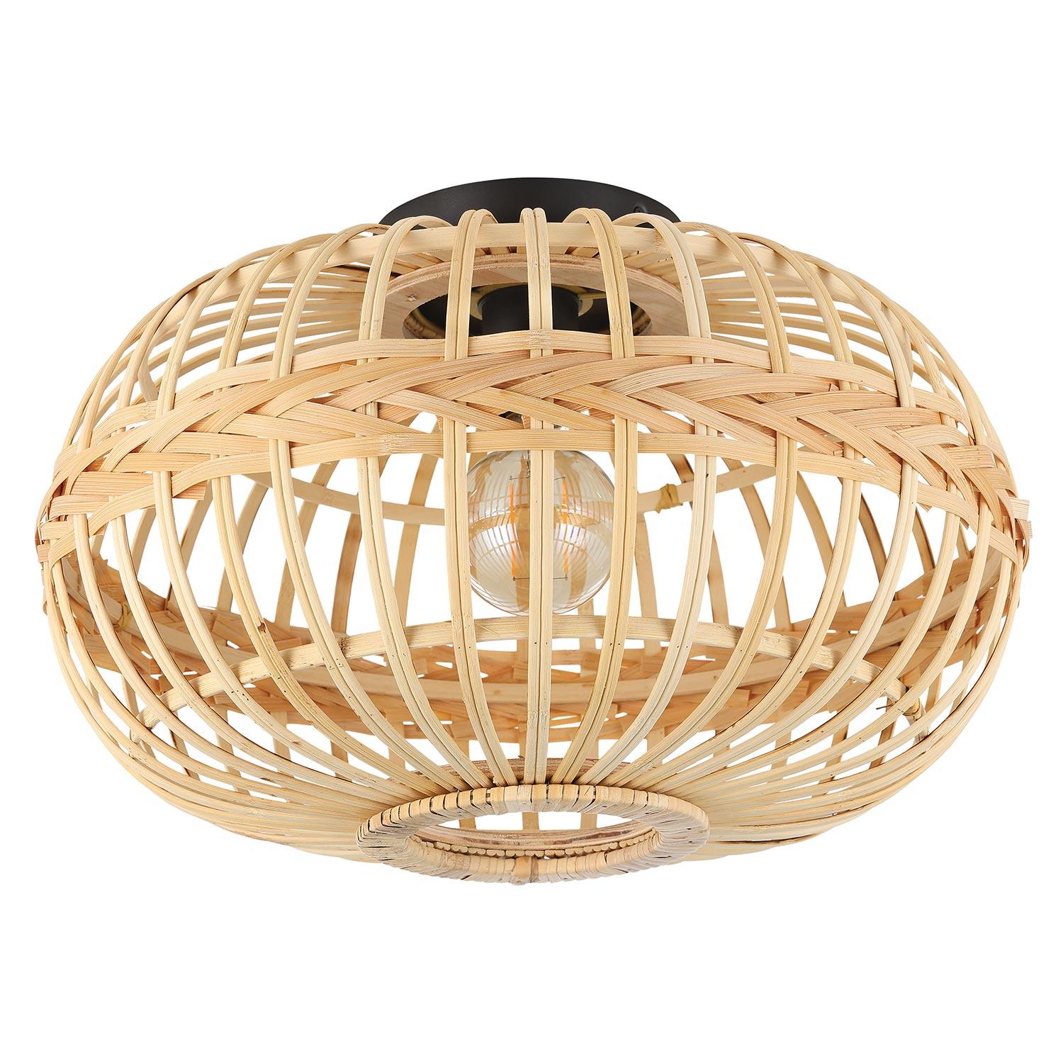 Amsfield Ceiling Light 1L, Black Finish With Wood Shade
