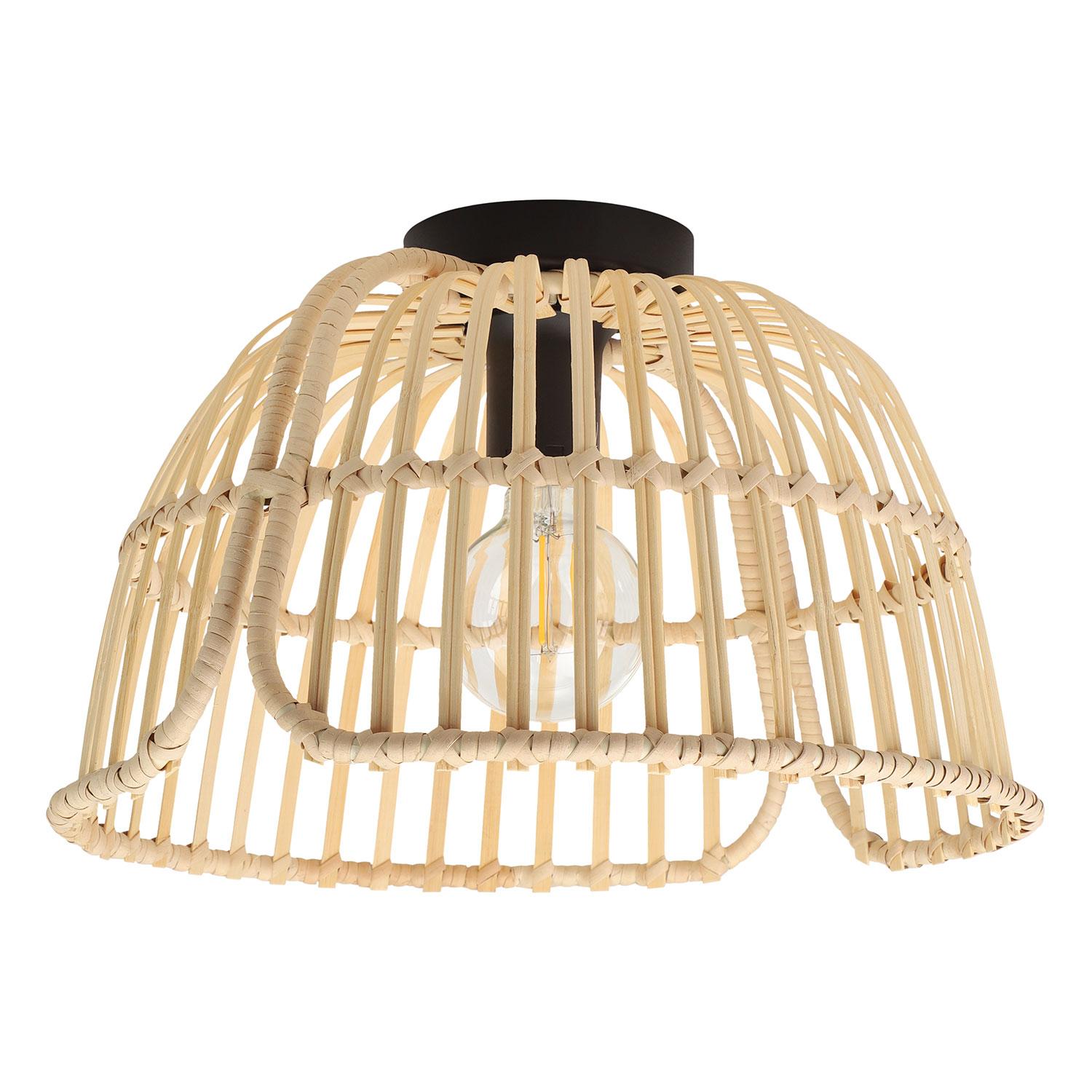 Glyneath Ceiling Light 1L, Black Finish With Wood Shade