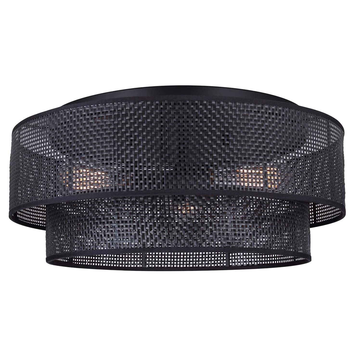BELLAMY Matte Black Rattan Flush Mount Light