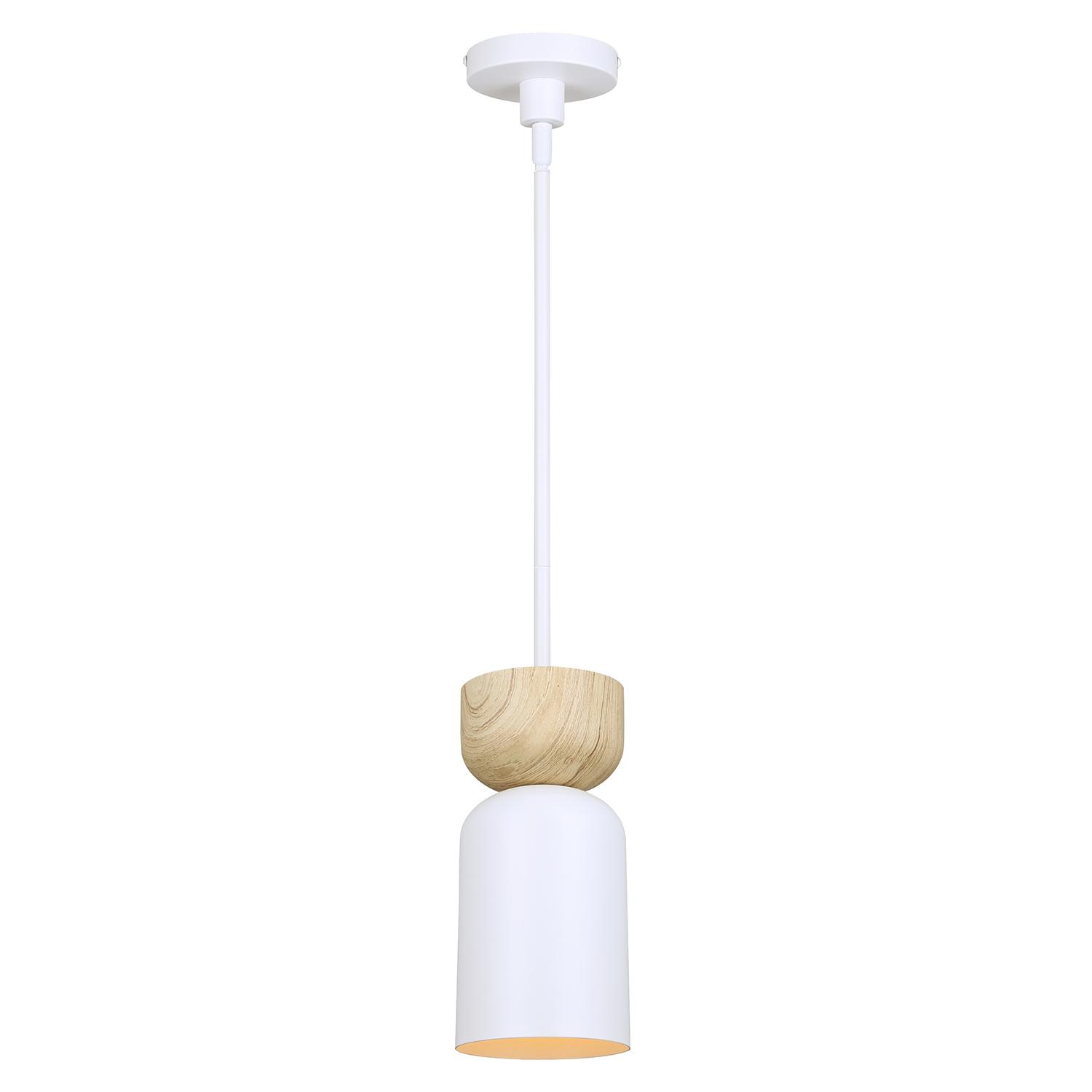 Caleb Matte White + Faux Wood Pendant