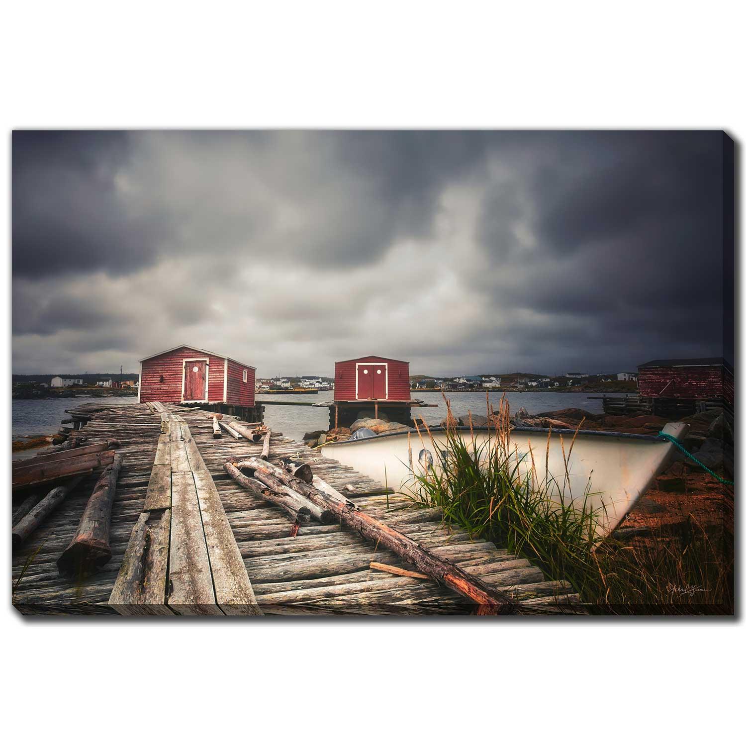Boat Stage Wharf Grey Day Town 38x60
