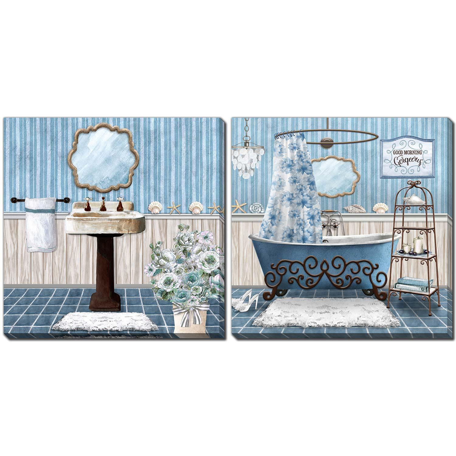 Blue Bath Retreat set of 2ea 16x16