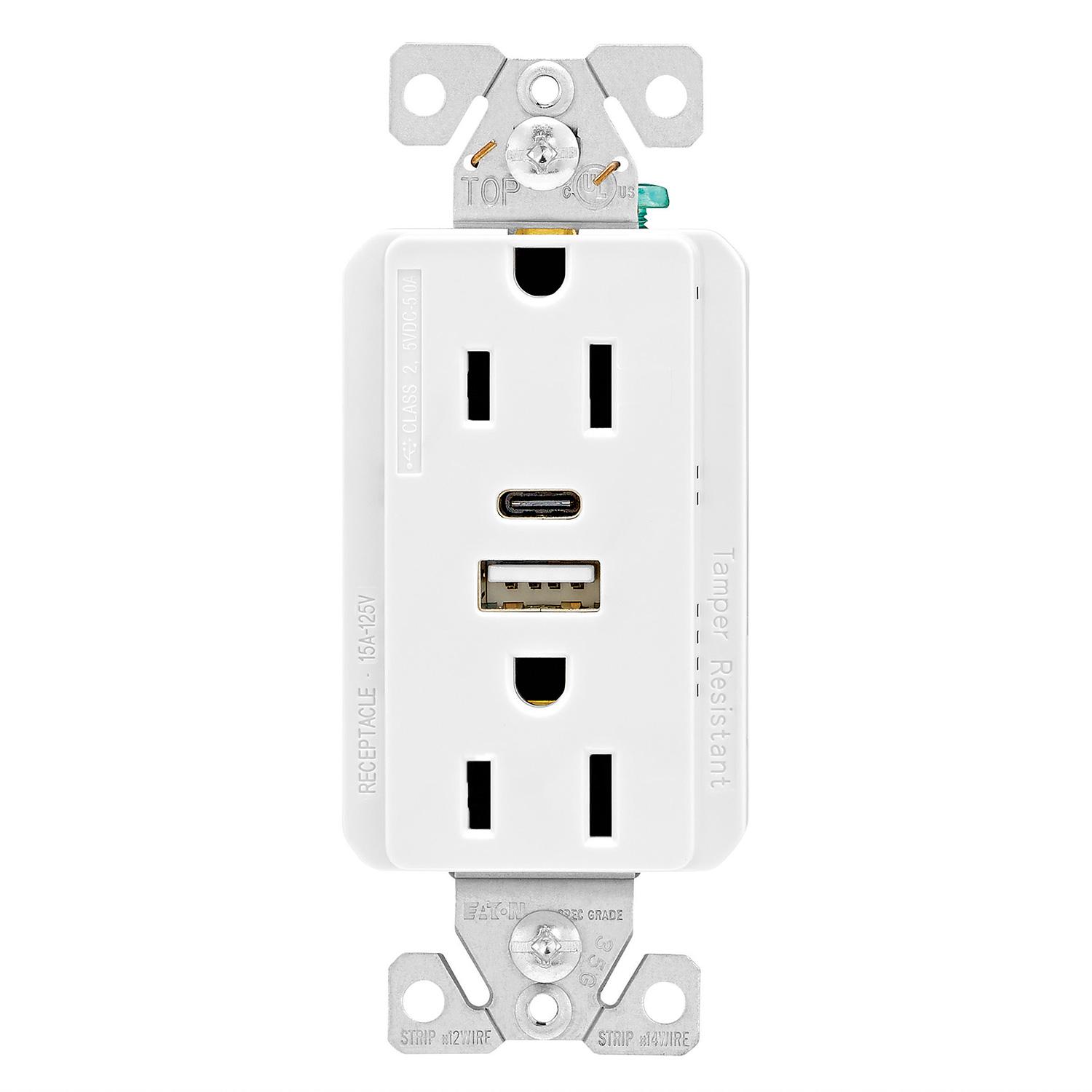 USB Type AC Duplex Receptacle 15A White